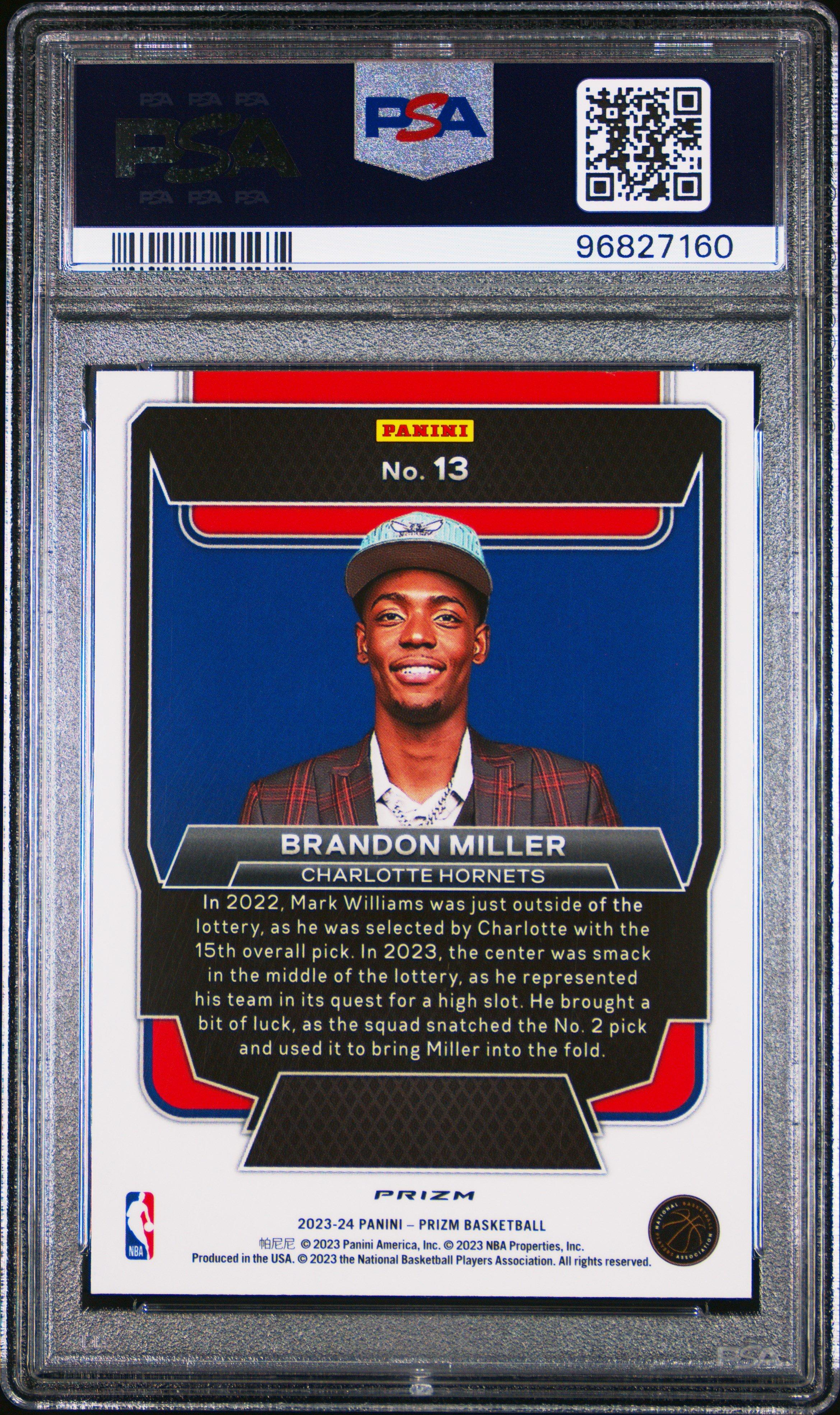 2023 Panini Prizm Luck Of The Lottery 13 Brandon Miller Fast Break PSA 10