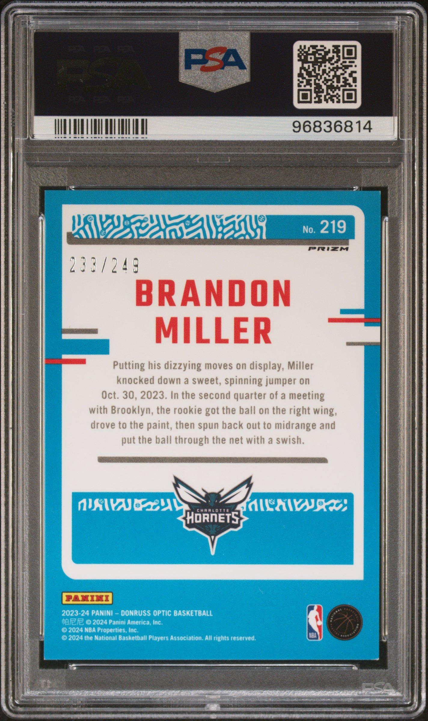 2023 Panini Donruss Optic 219 Brandon Miller Aqua PSA 9