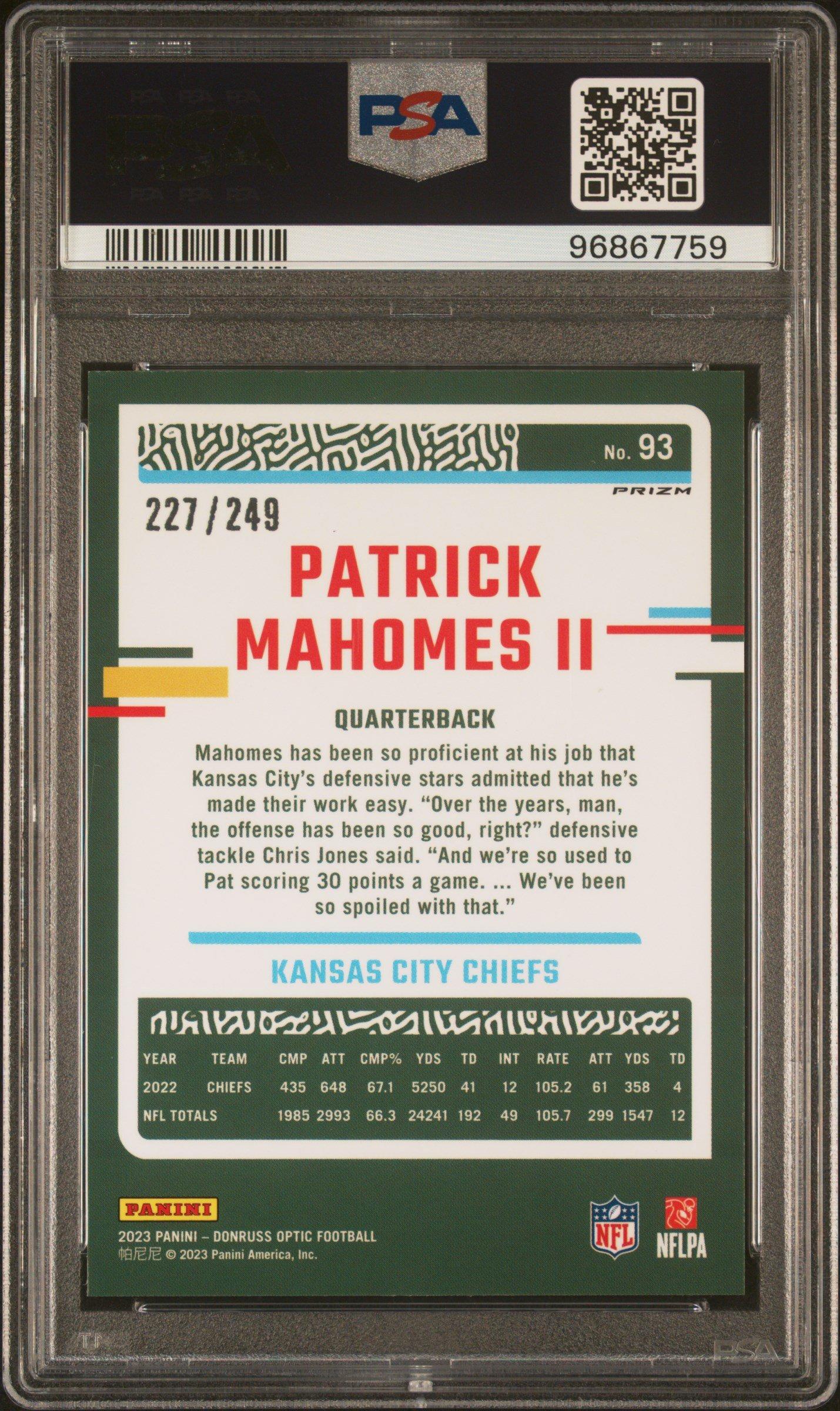 2023 Panini Donruss Optic 93 Patrick Mahomes Ii Orange PSA 10