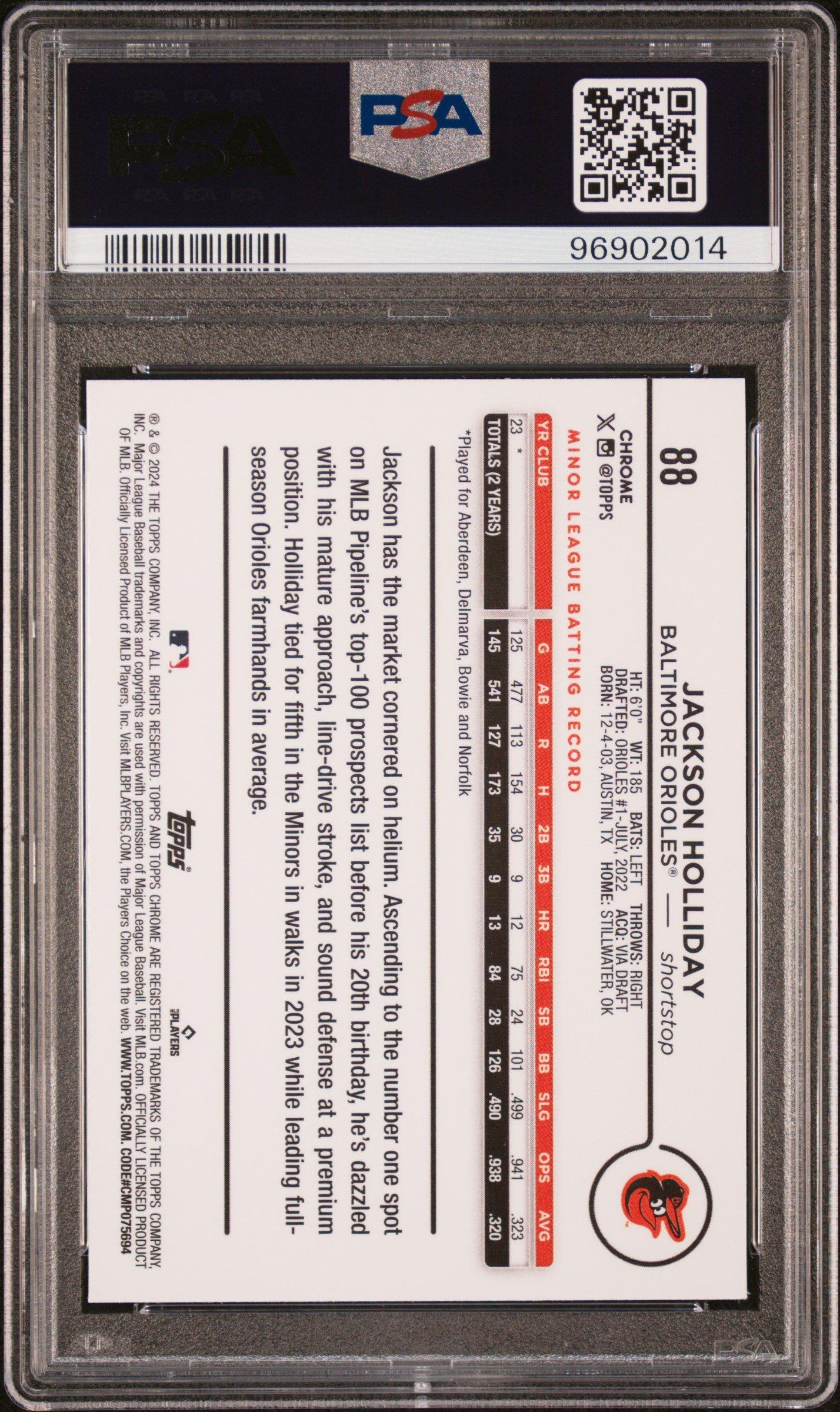 2024 Topps Chrome 88 Jackson Holliday Raywave PSA 10