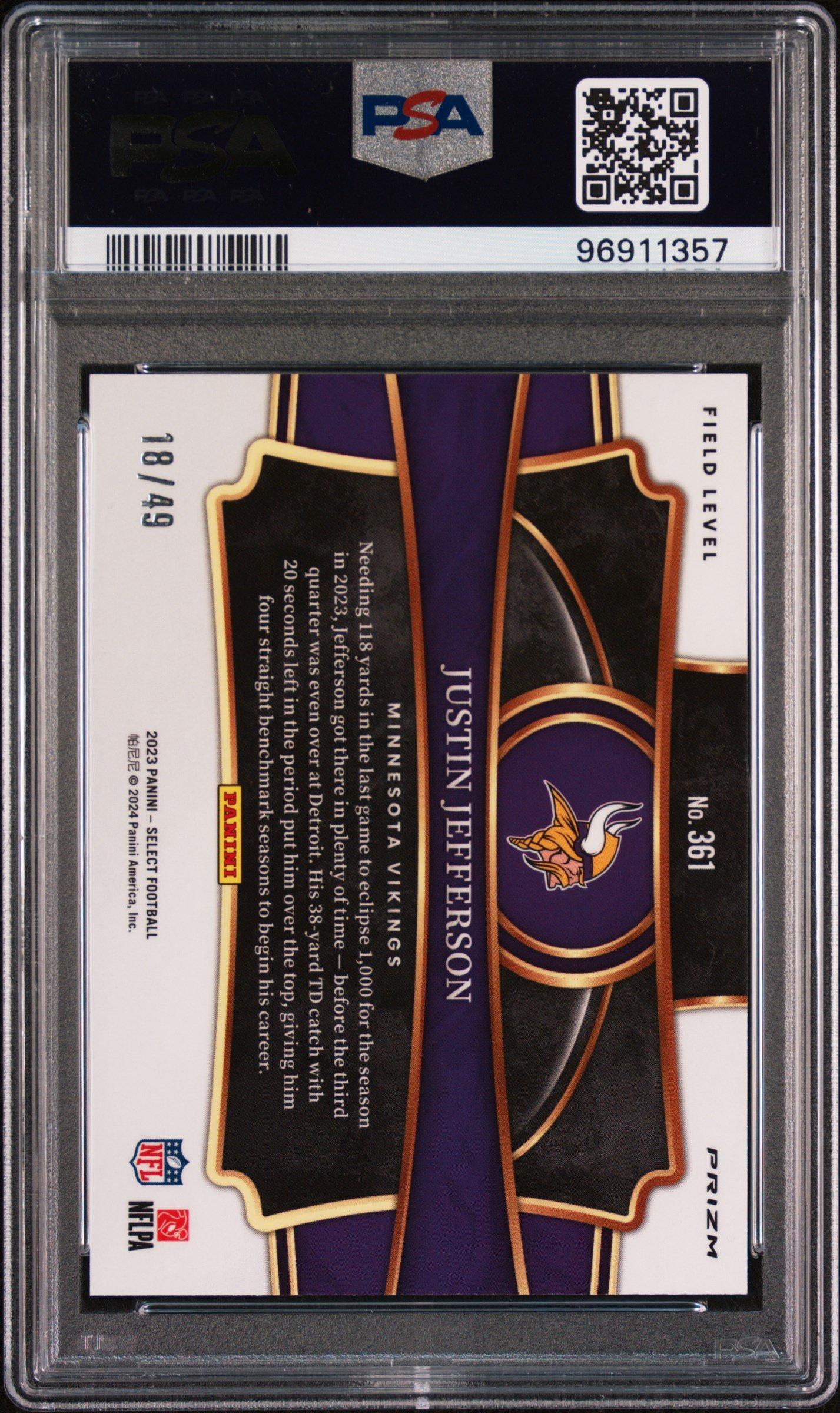 2023 Panini Select 361 Justin Jefferson Blue Prizm PSA 10