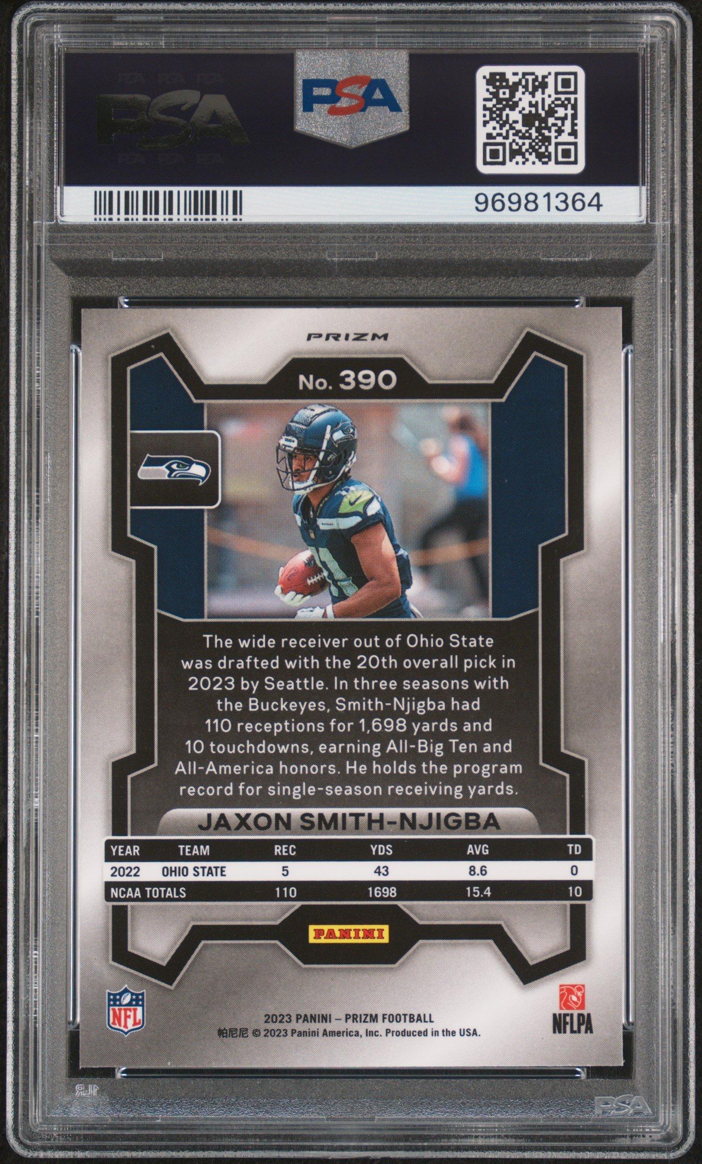 2023 Panini Prizm 390 Jaxon Smith-njigba Silver Prizm PSA 10