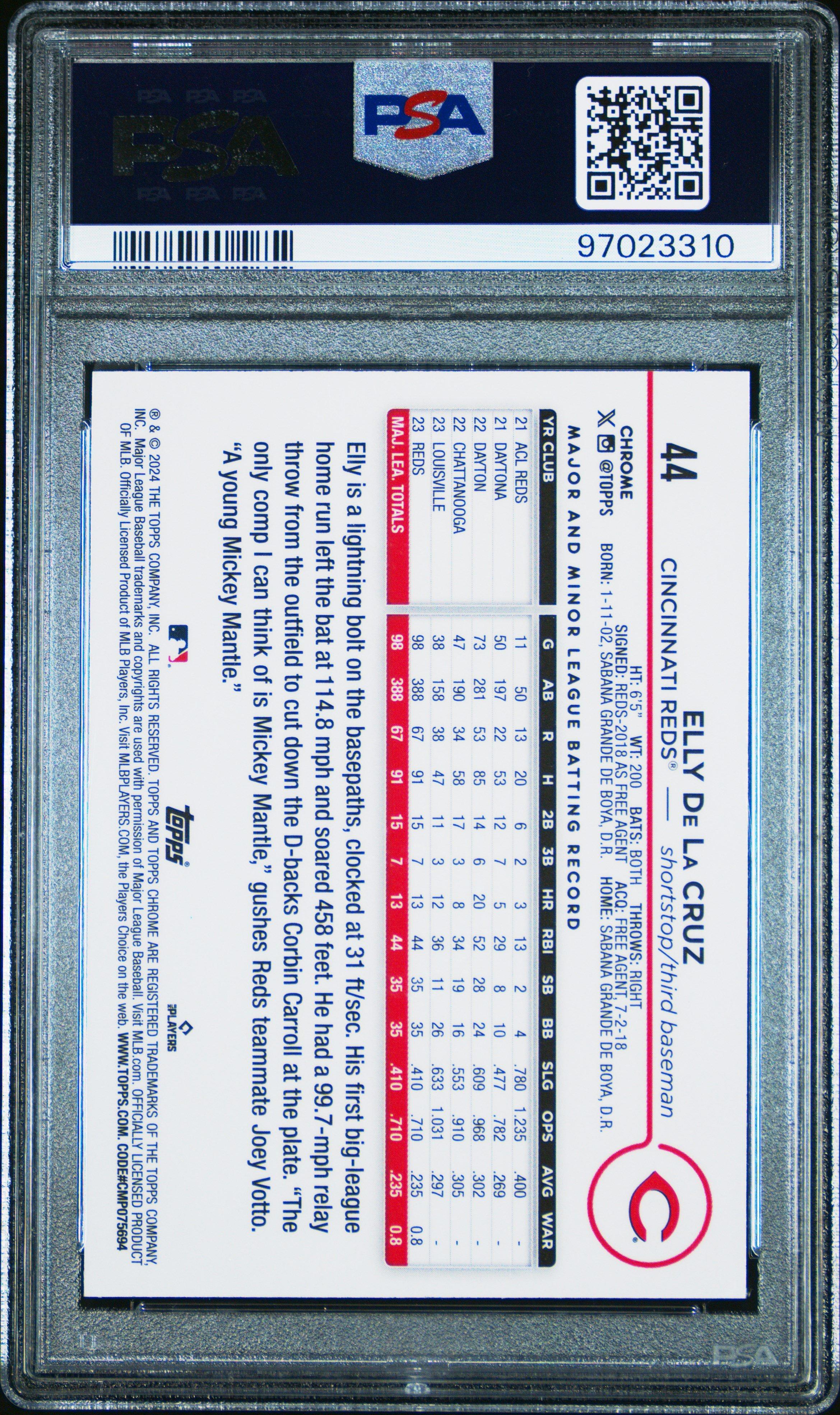 2024 Topps Chrome 44 Elly De La Cruz X-fractor PSA 9