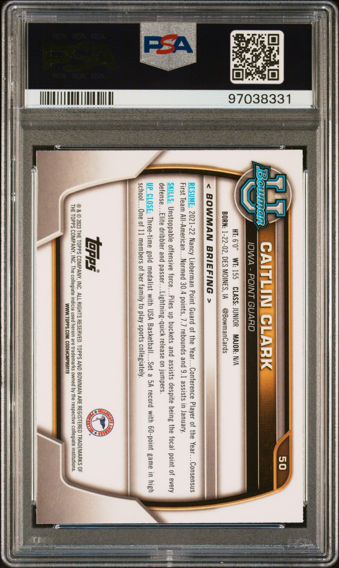 2022 Bowman Chrome University 50 Caitlin Clark PSA 9 | GameStop