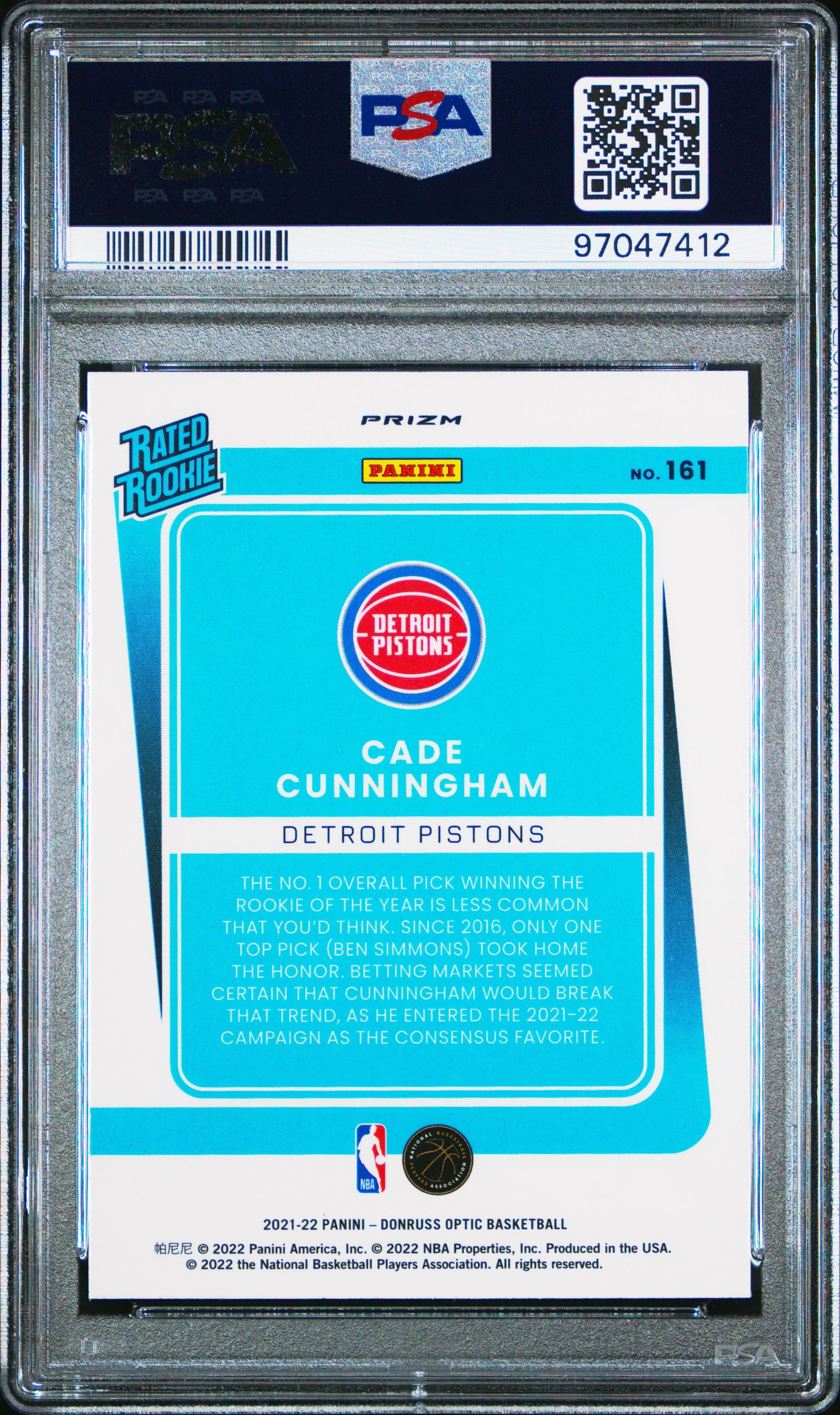 2021 Panini Donruss Optic 161 Cade Cunningham Blue Velocity PSA 10