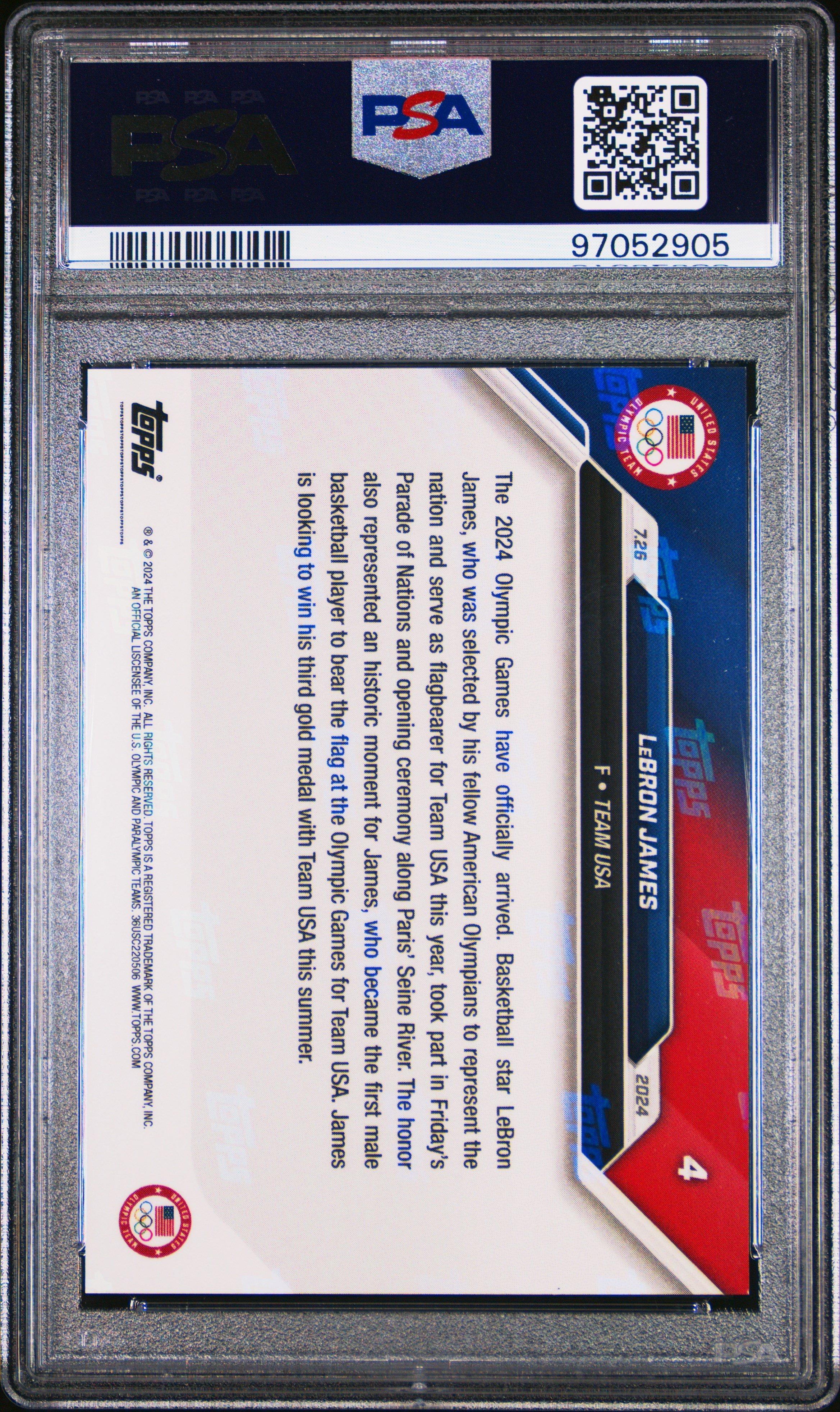 2024 Topps Now Olympic Games 4 Lebron James PSA 10