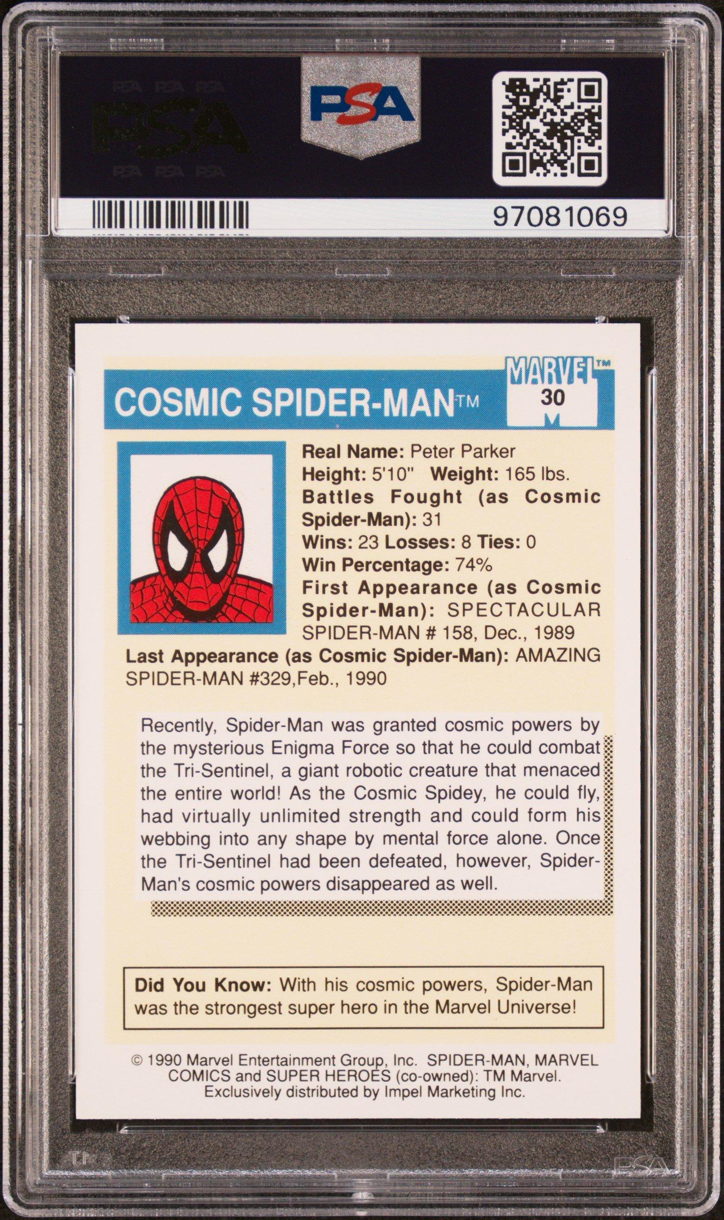1990 Marvel Universe 30 Cosmic Spider-man PSA 8