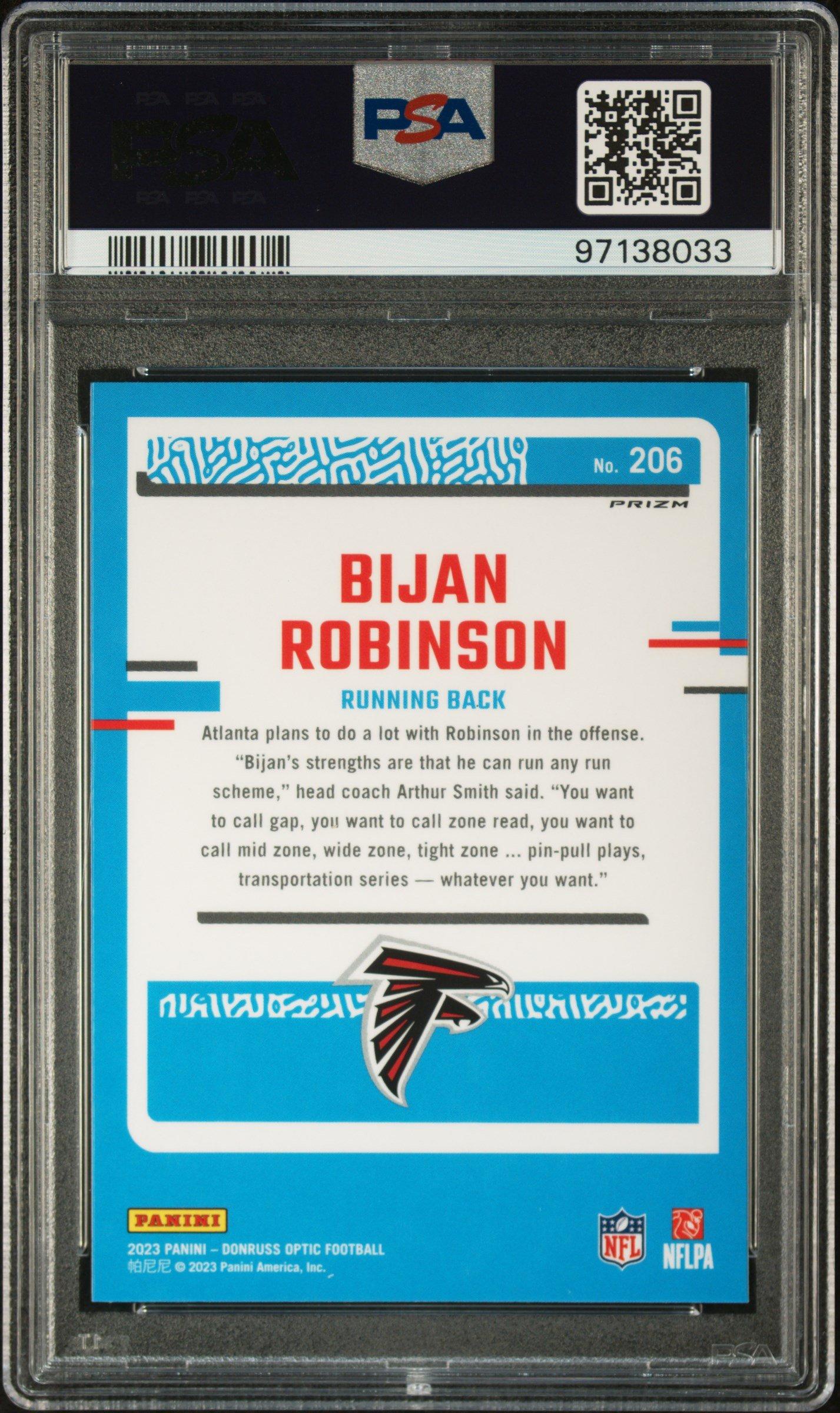 2023 Panini Donruss Optic 206 Bijan Robinson Green Hyper PSA 10
