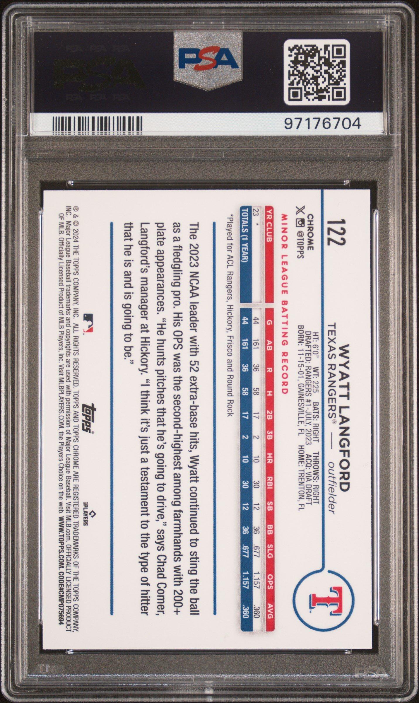 2024 Topps Chrome 122 Wyatt Langford X-fractor PSA 10