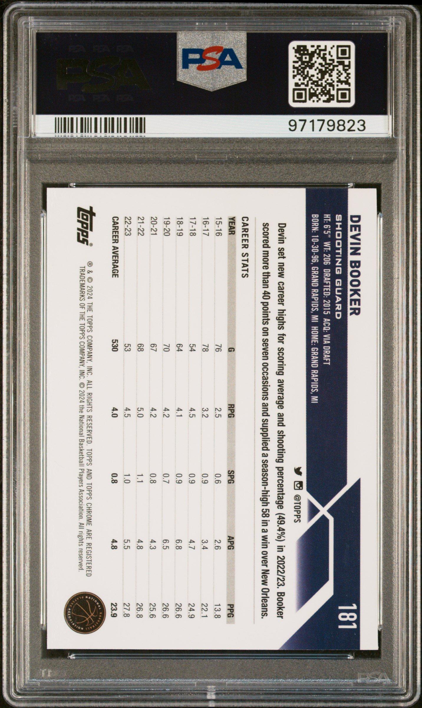 2023 Topps Chrome 181 Devin Booker Speckle Refractor PSA 10