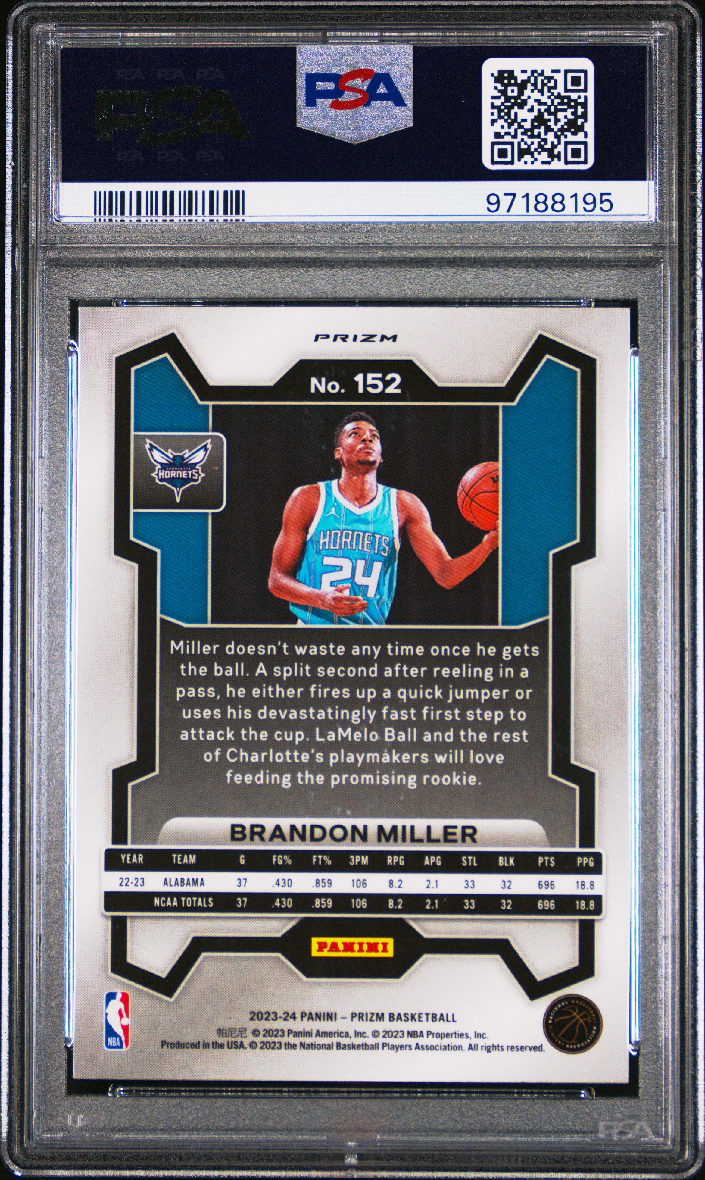 2023 Panini Prizm 152 Brandon Miller Green Ice PSA 10
