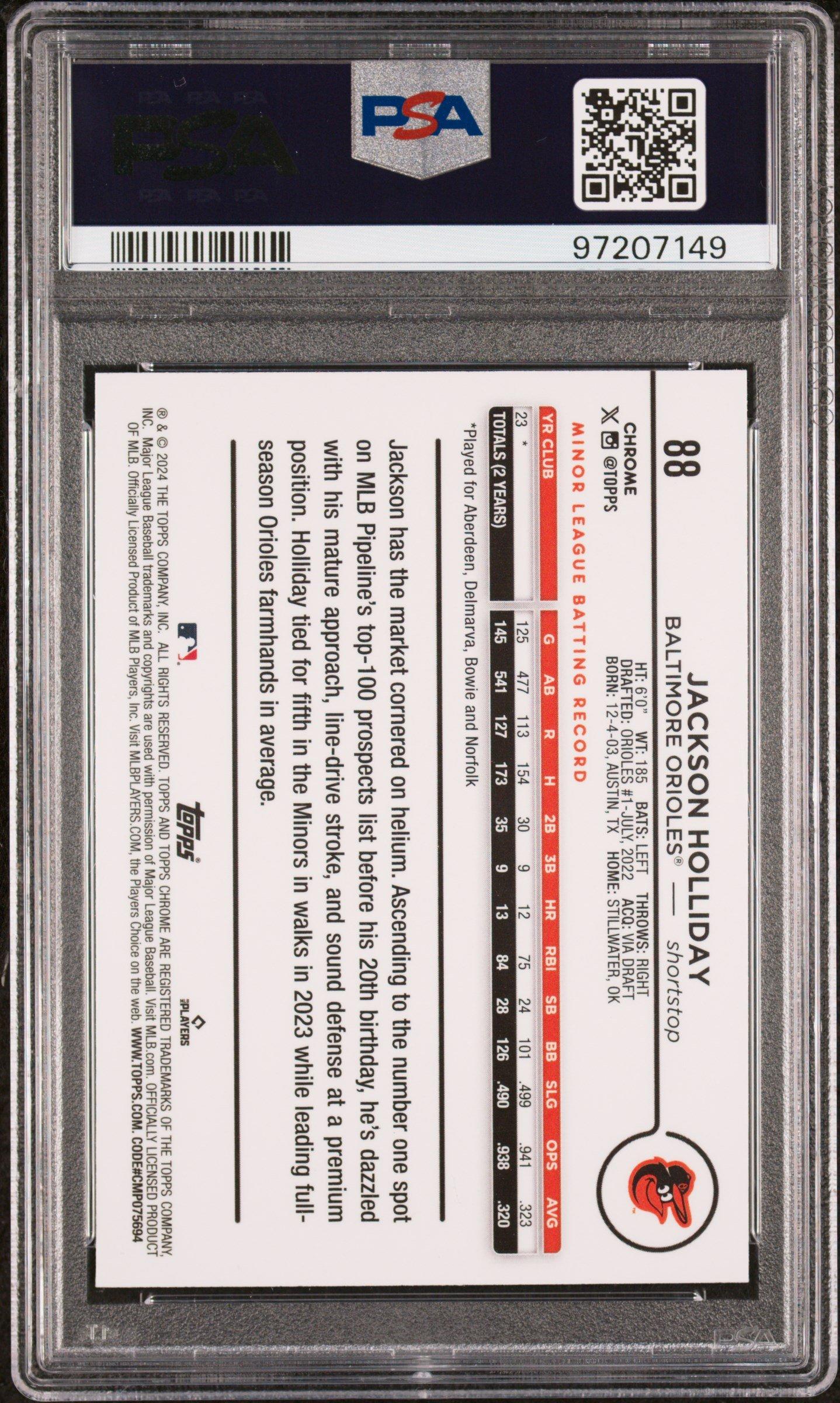 2024 Topps Chrome 88 Jackson Holliday Refractor PSA 10