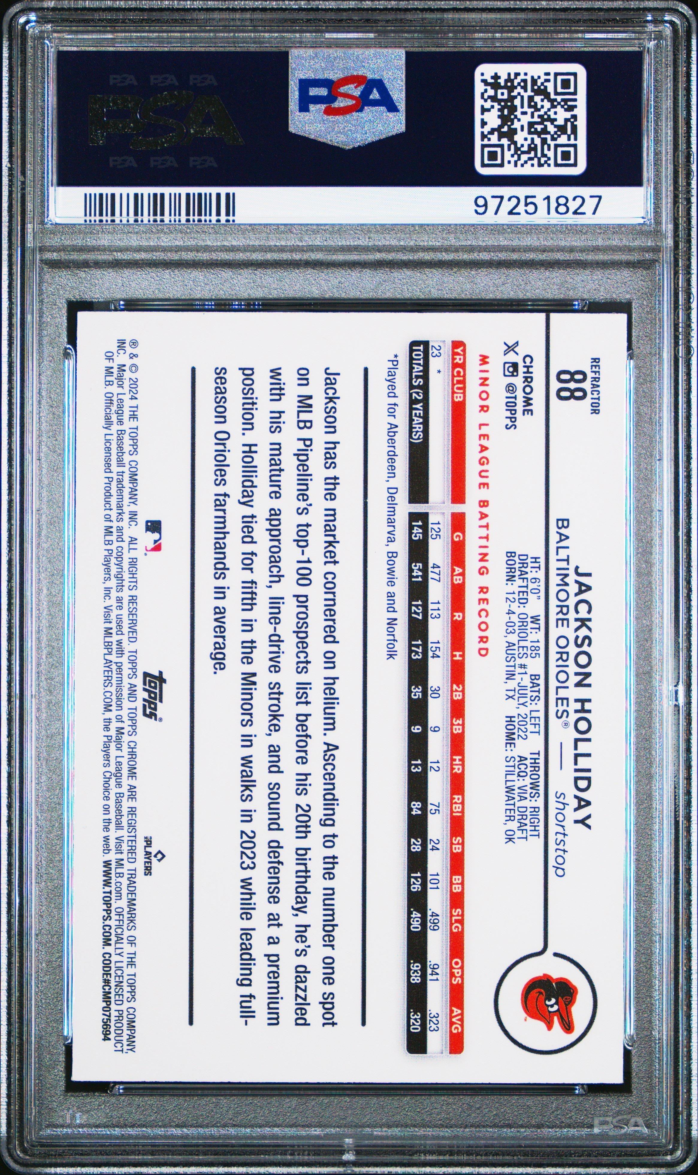 2024 Topps Chrome 88 Jackson Holliday Refractor PSA 10