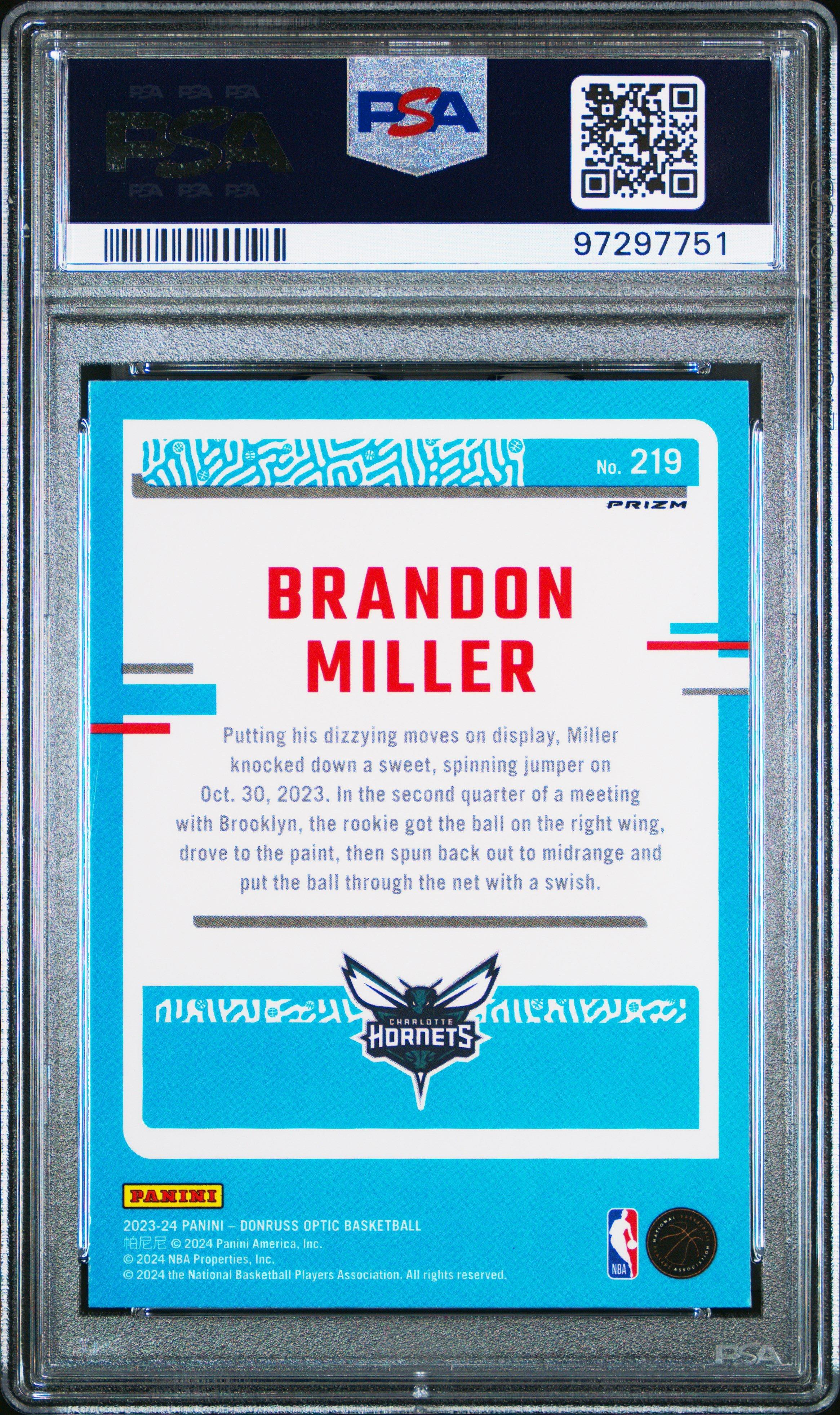 2023 Panini Donruss Optic 219 Brandon Miller Shock PSA 10
