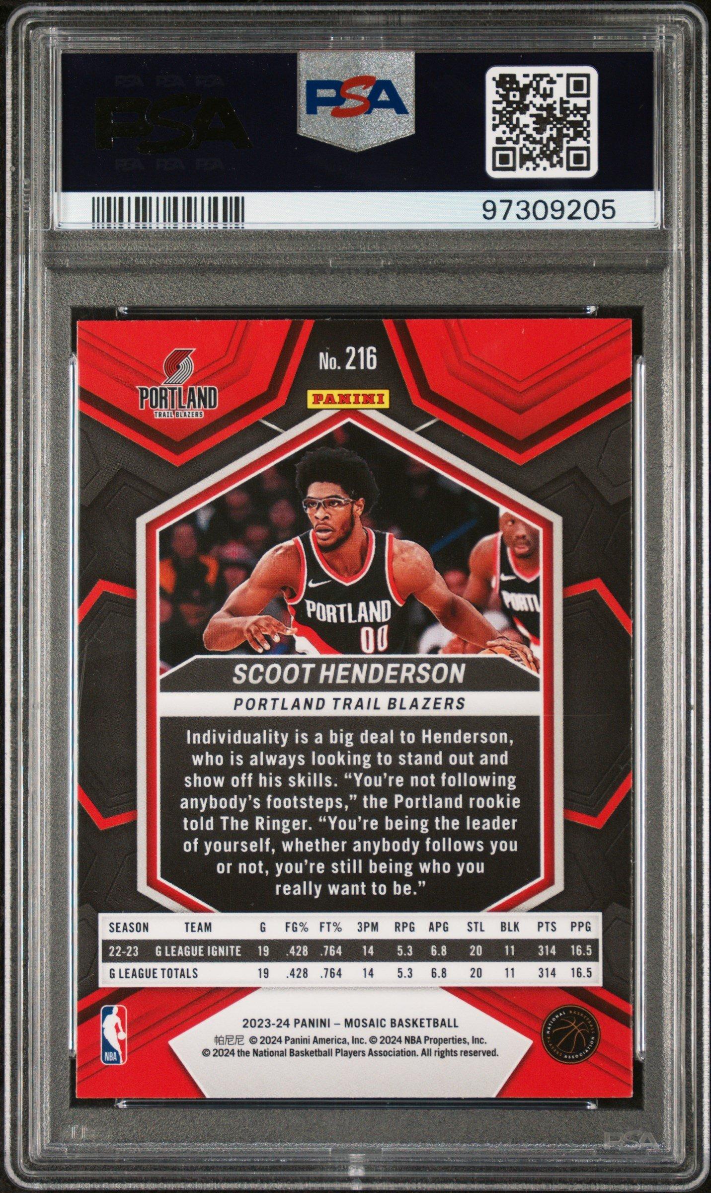 2023 Panini Mosaic 216 Scoot Henderson PSA 10
