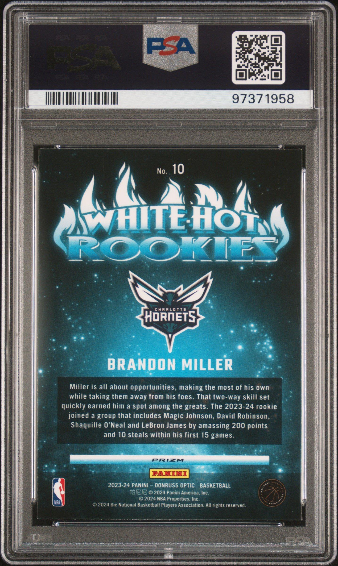 2023 Panini Donruss Optic White Hot Rookies 10 Brandon Miller Holo PSA 10