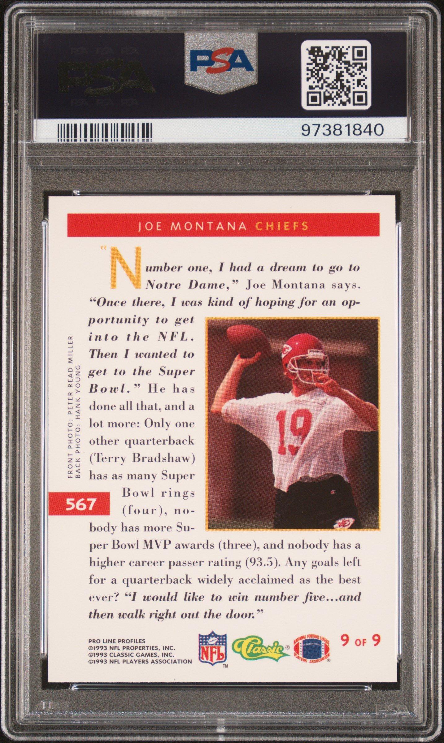 1993 Pro Line Profiles 567 Joe Montana PSA 10 Graded Card | GameStop