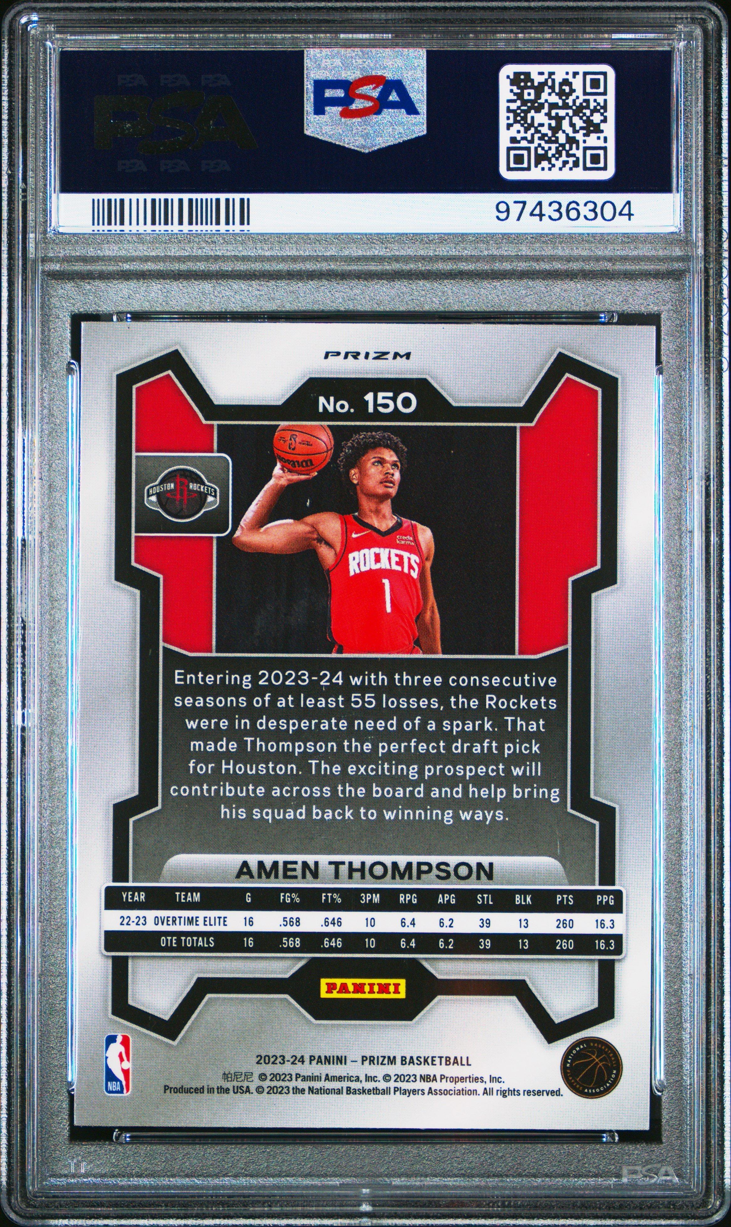 2023 Panini Prizm 150 Amen Thompson Red Sparkle PSA 10