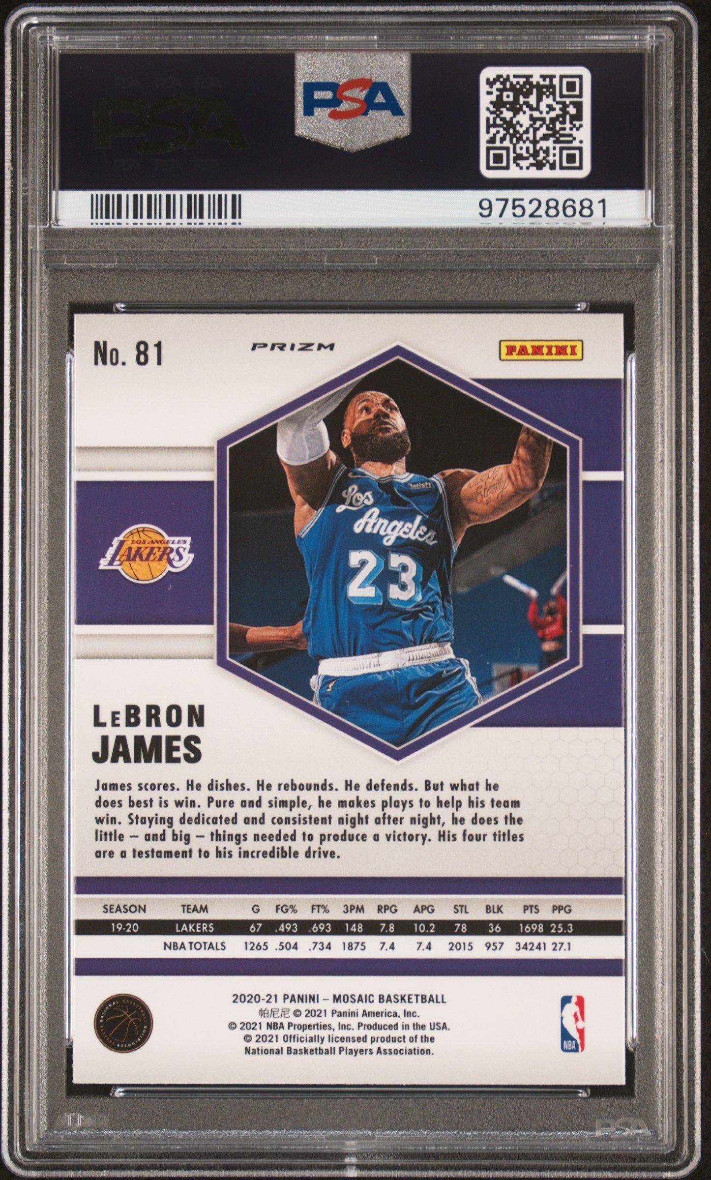 2020 Panini Mosaic 81 Lebron James Green Mosaic PSA 10