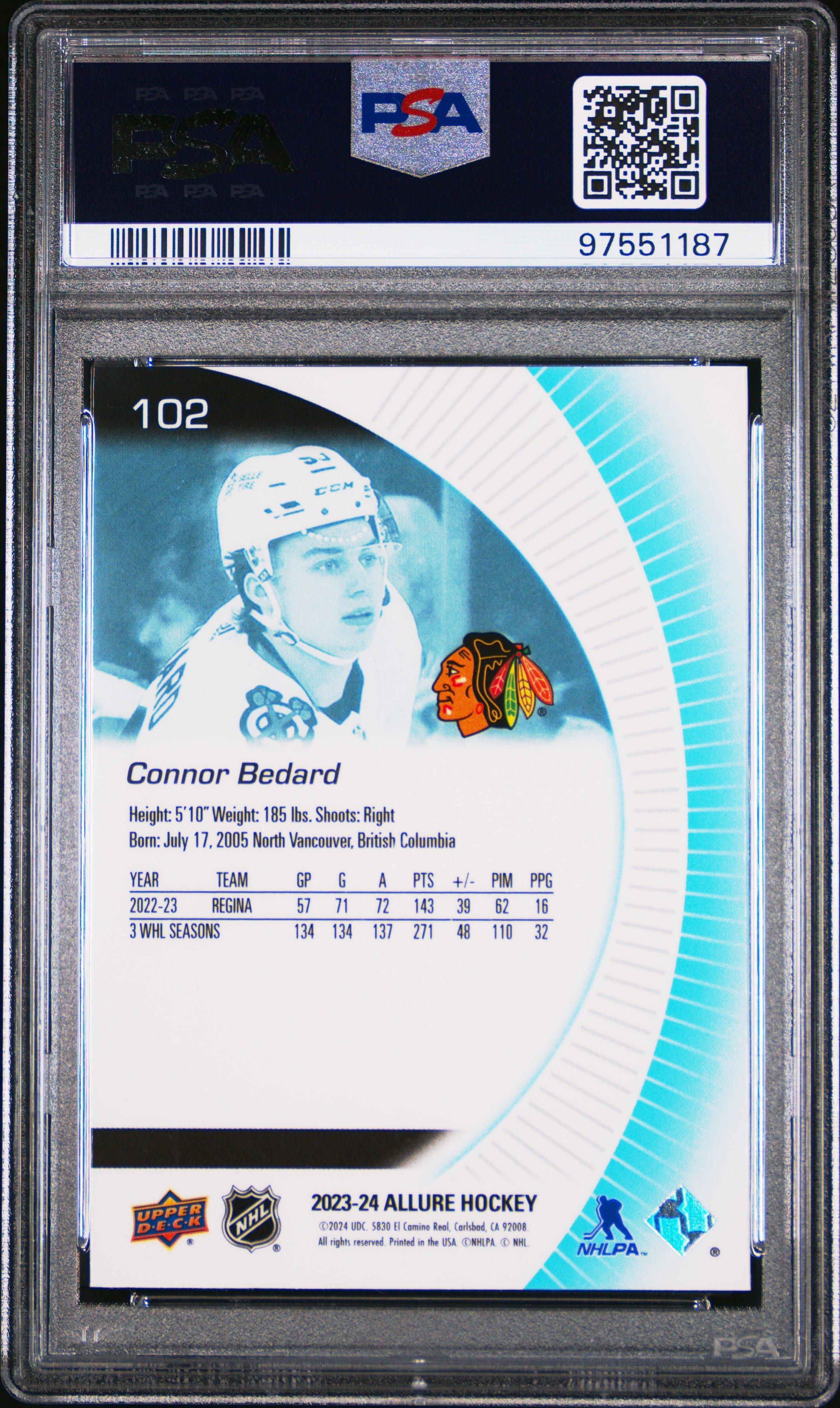 2023 Upper Deck Allure 102 Connor Bedard PSA 10