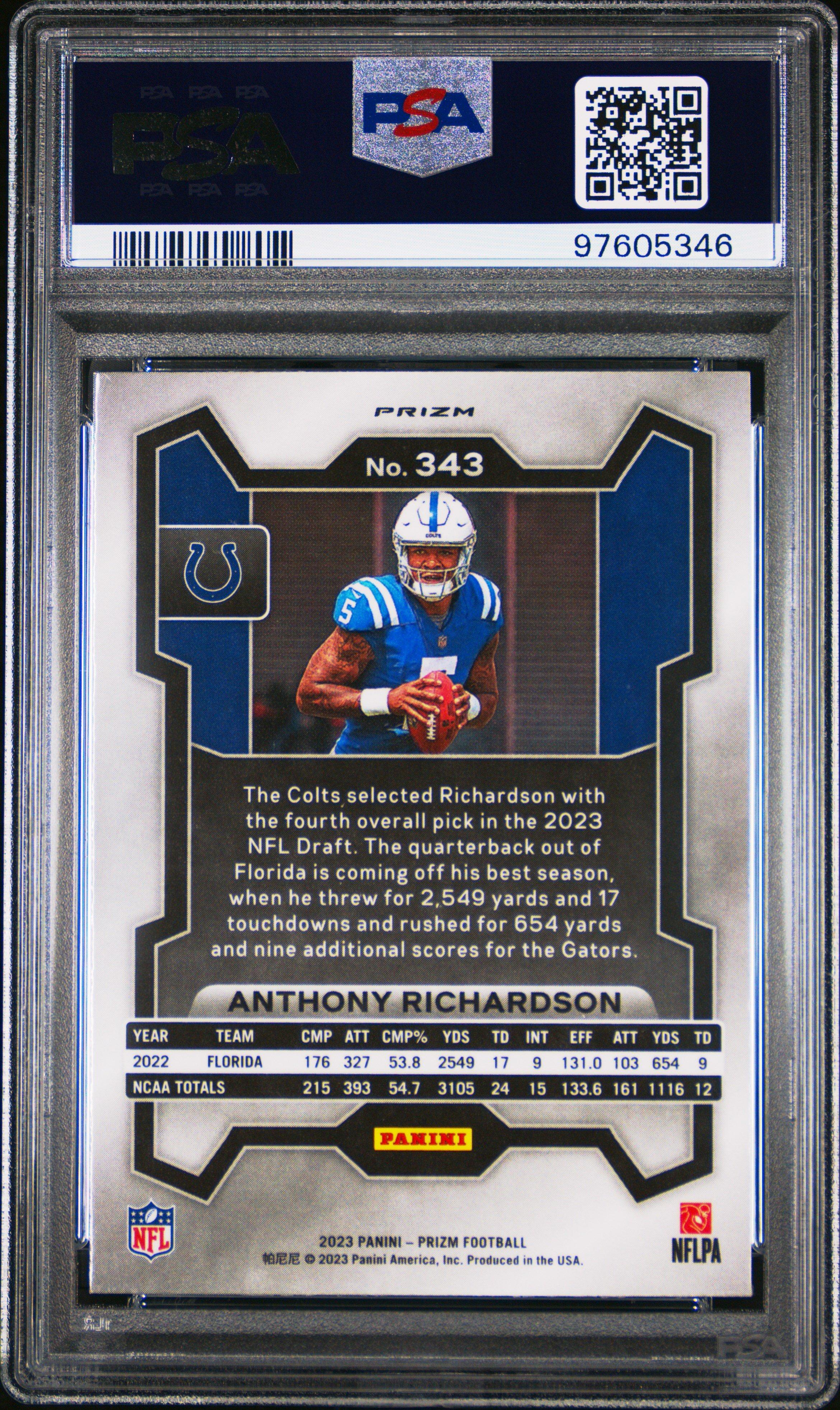 2023 Panini Prizm 343 Anthony Richardson Orange Ice PSA 9