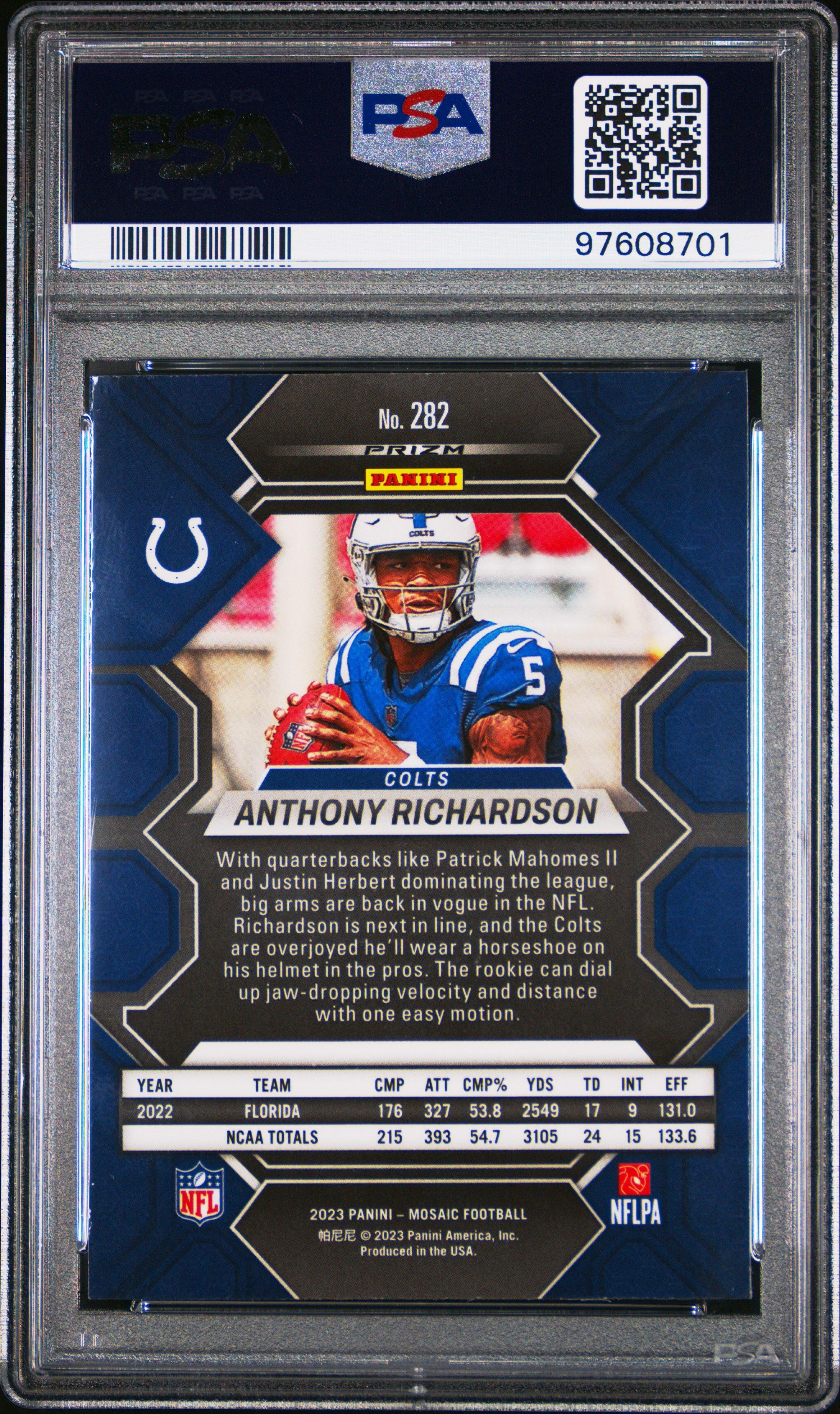 2023 Panini Mosaic 282 Anthony Richardson Reactive Blue PSA 10