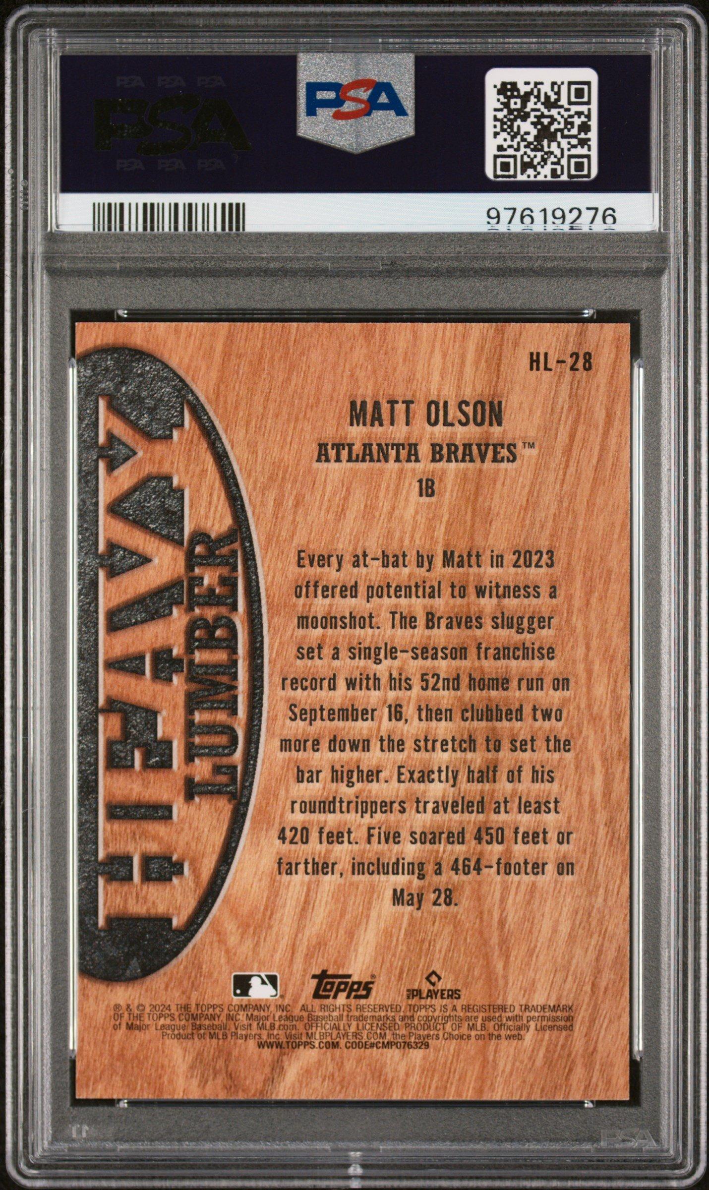 2024 Topps Heavy Lumber Hl28 Matt Olson Series 2 PSA 10