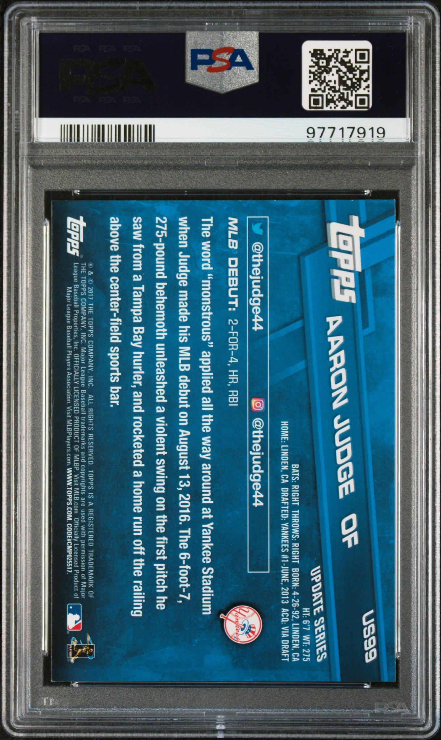 2017 Topps Update Us99 Aaron Judge Rookie Debut PSA 9