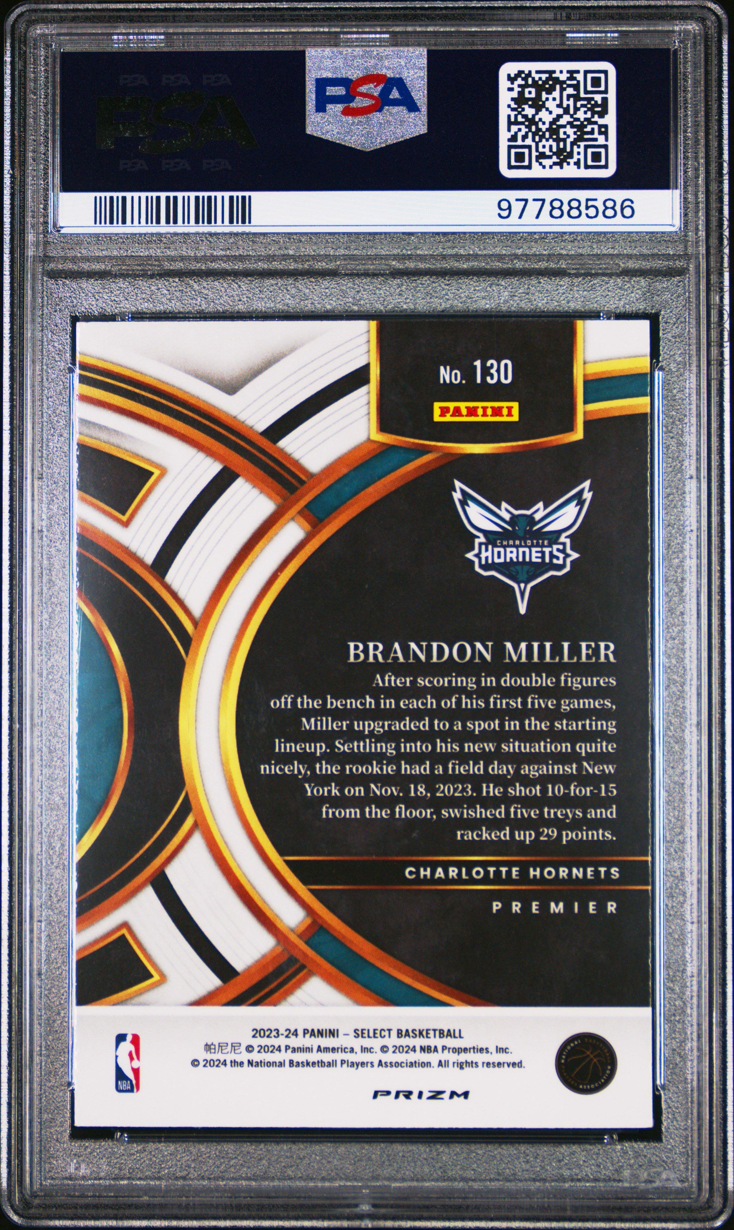 2023 Panini Select 130 Brandon Miller Tectonic PSA 10
