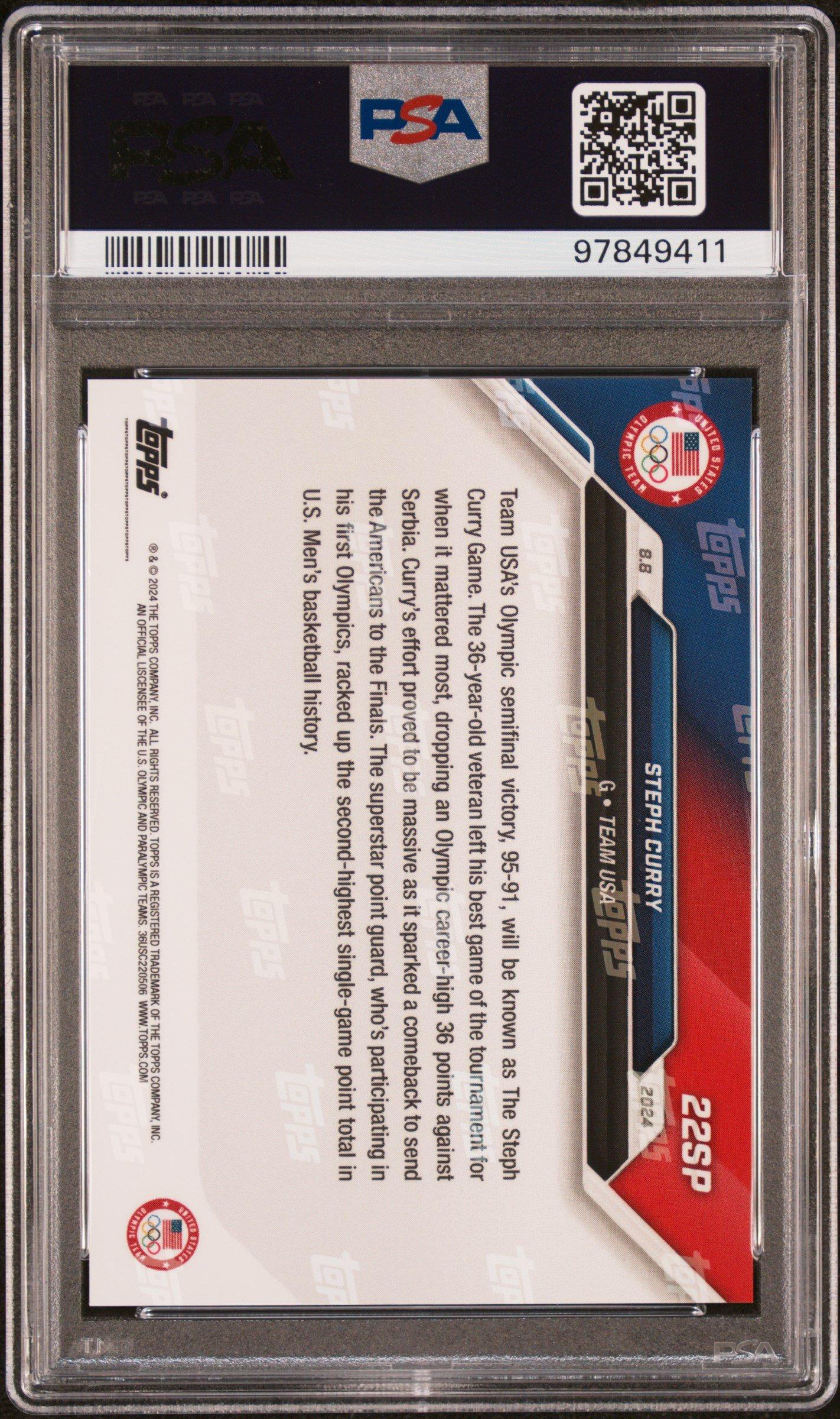 2024 Topps Now Olympic Games 22sp Steph Curry PSA 10