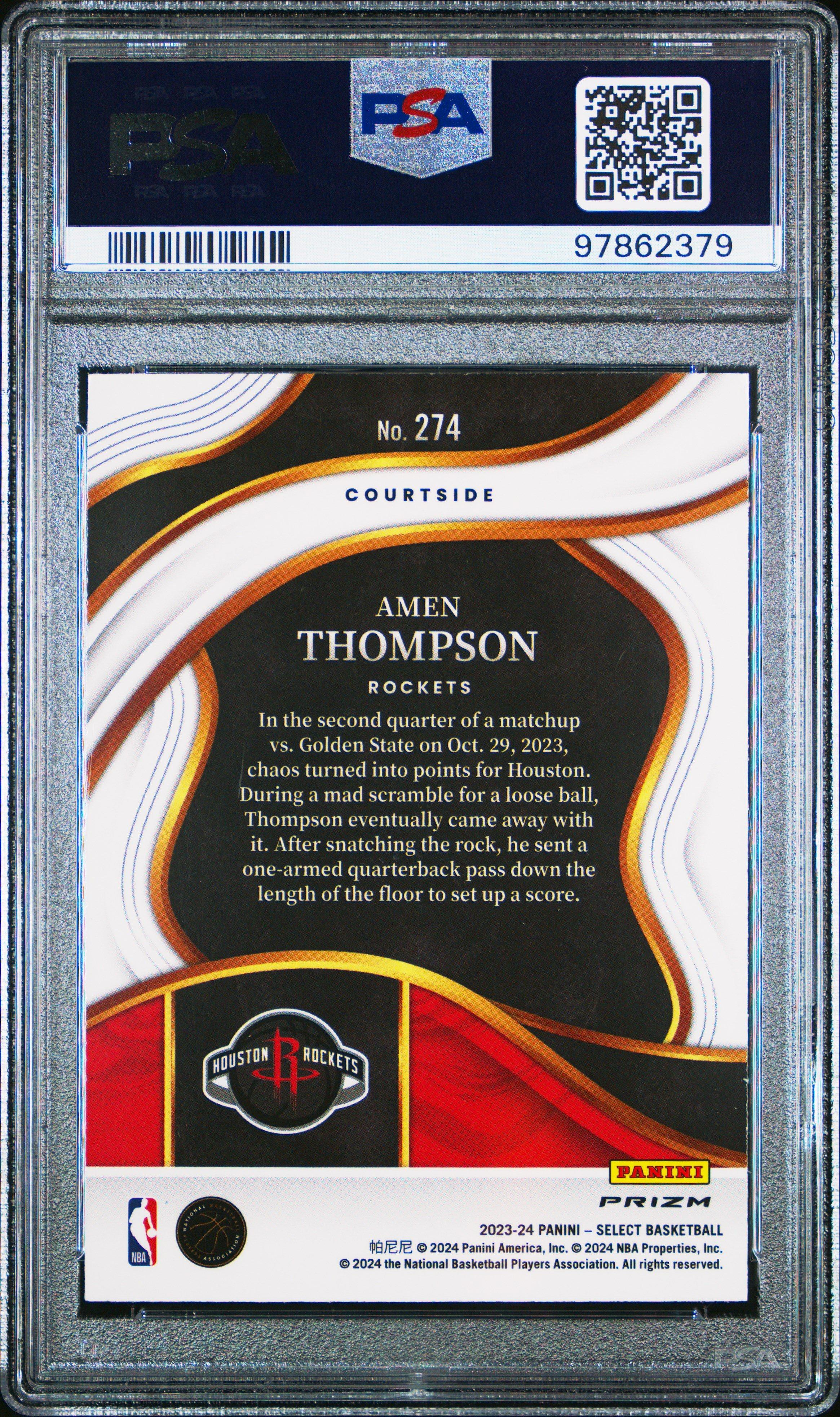 2023 Panini Select 274 Amen Thompson Blue Cracked Ice PSA 10