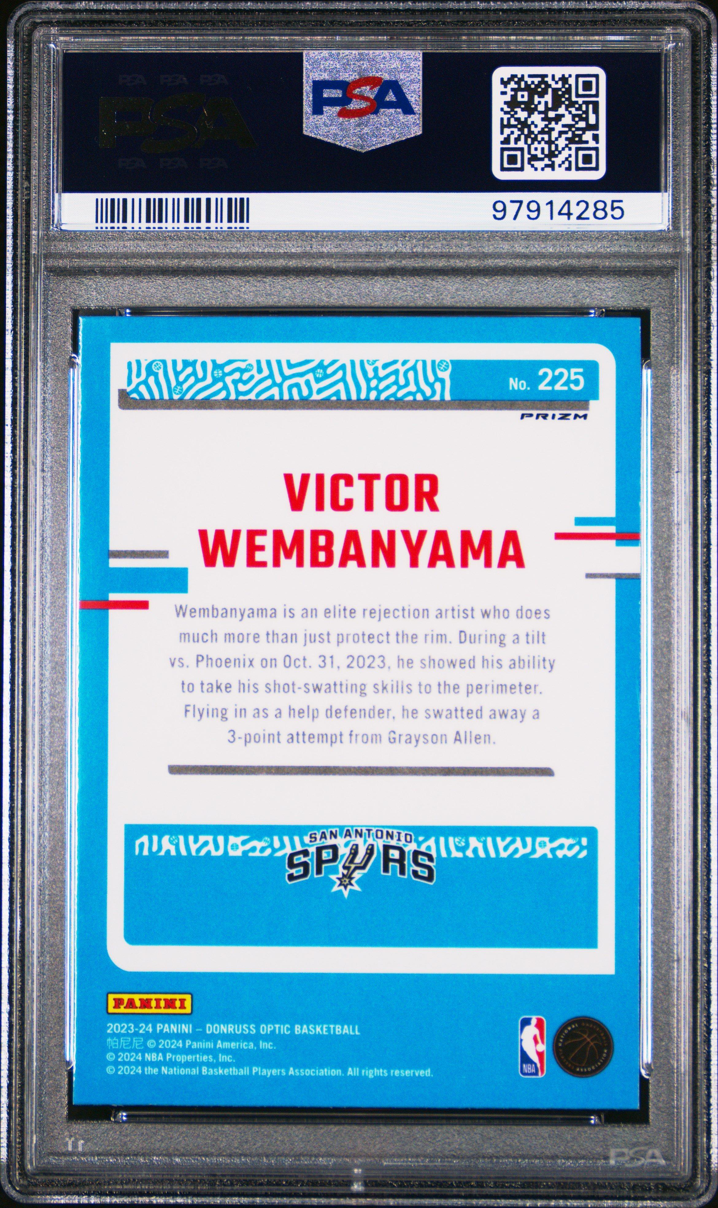 2023 Panini Donruss Optic 225 Victor Wembanyama Choice PSA 10
