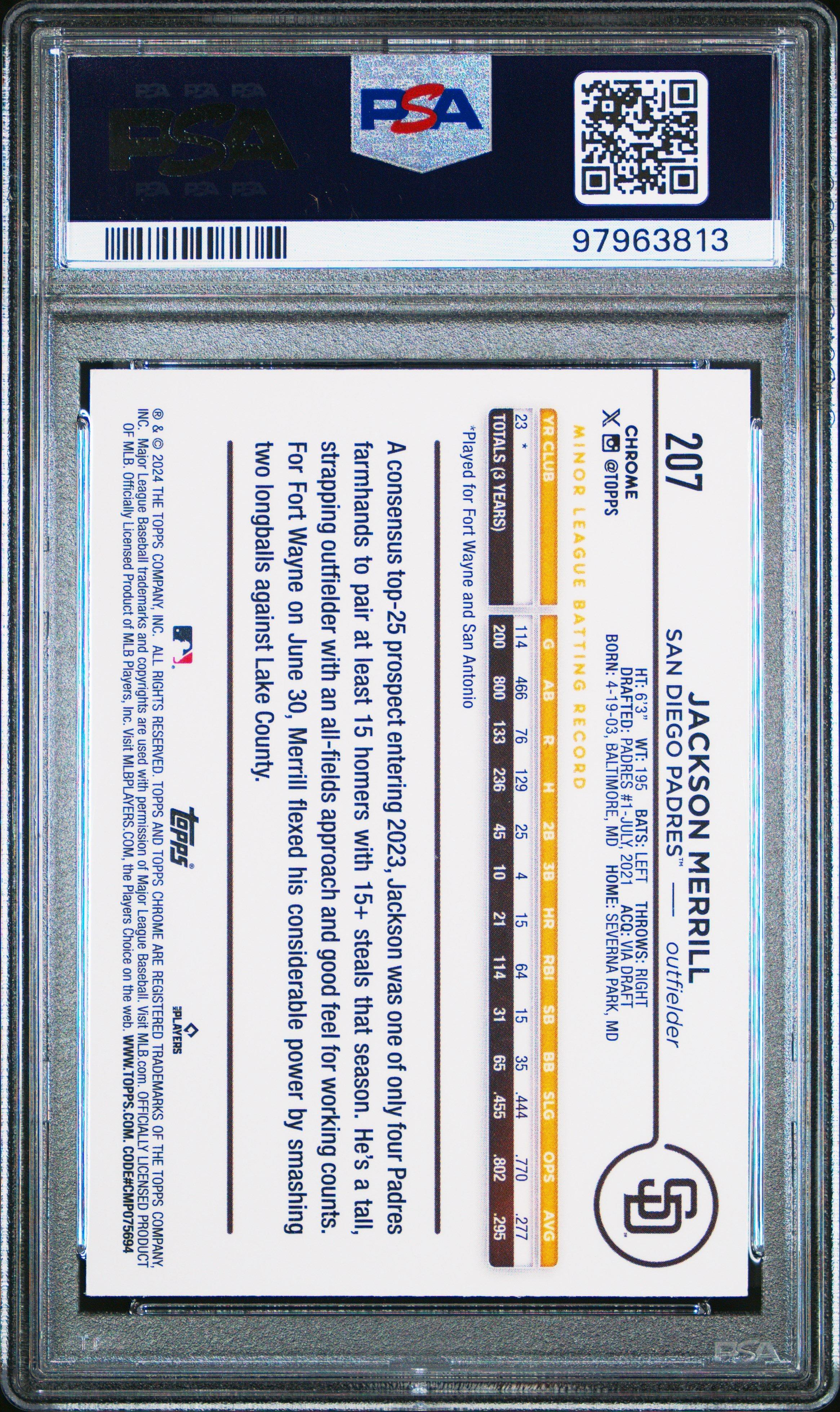 2024 Topps Chrome 207 Jackson Merrill X-fractor PSA 10