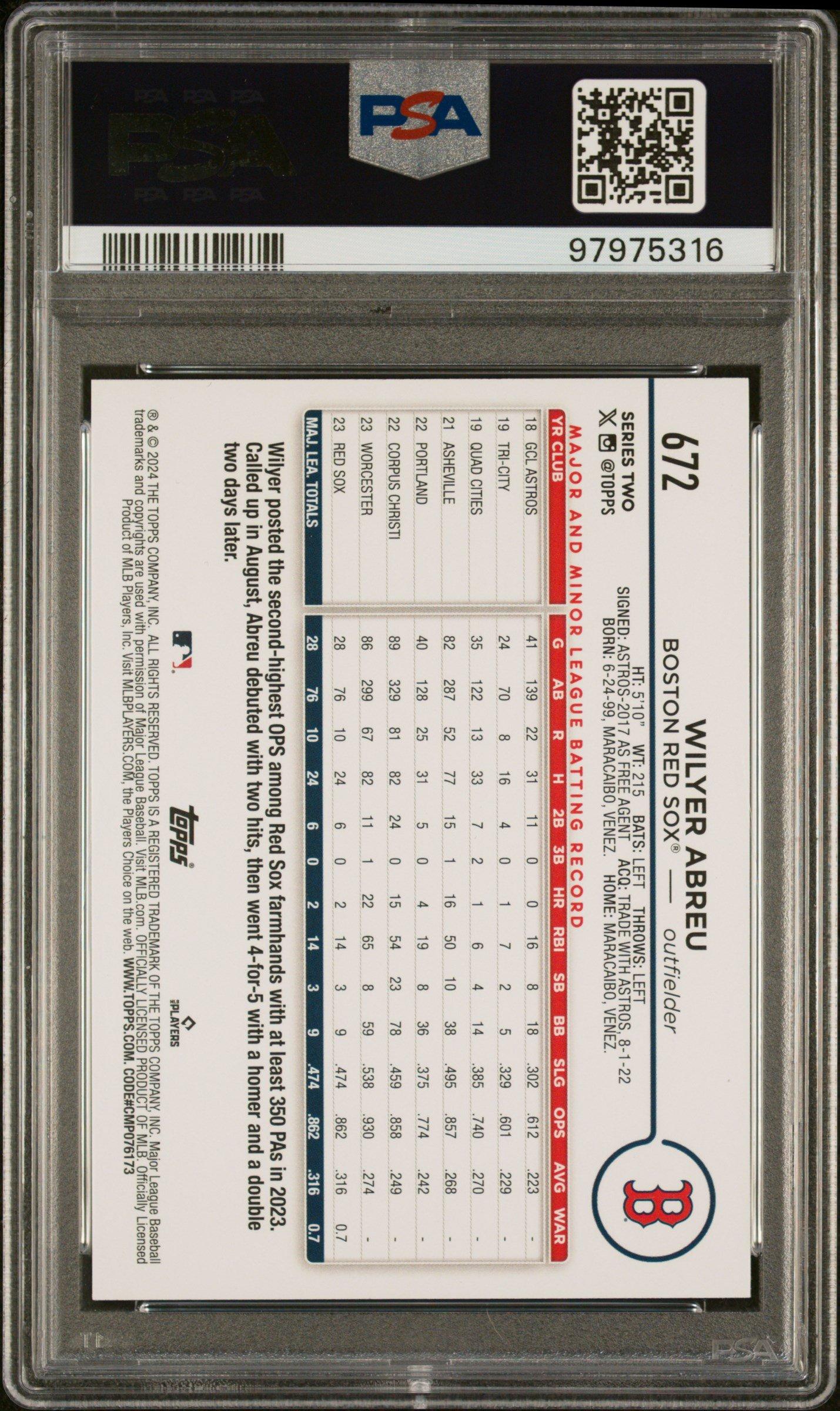 2024 Topps 672 Wilyer Abreu PSA 10