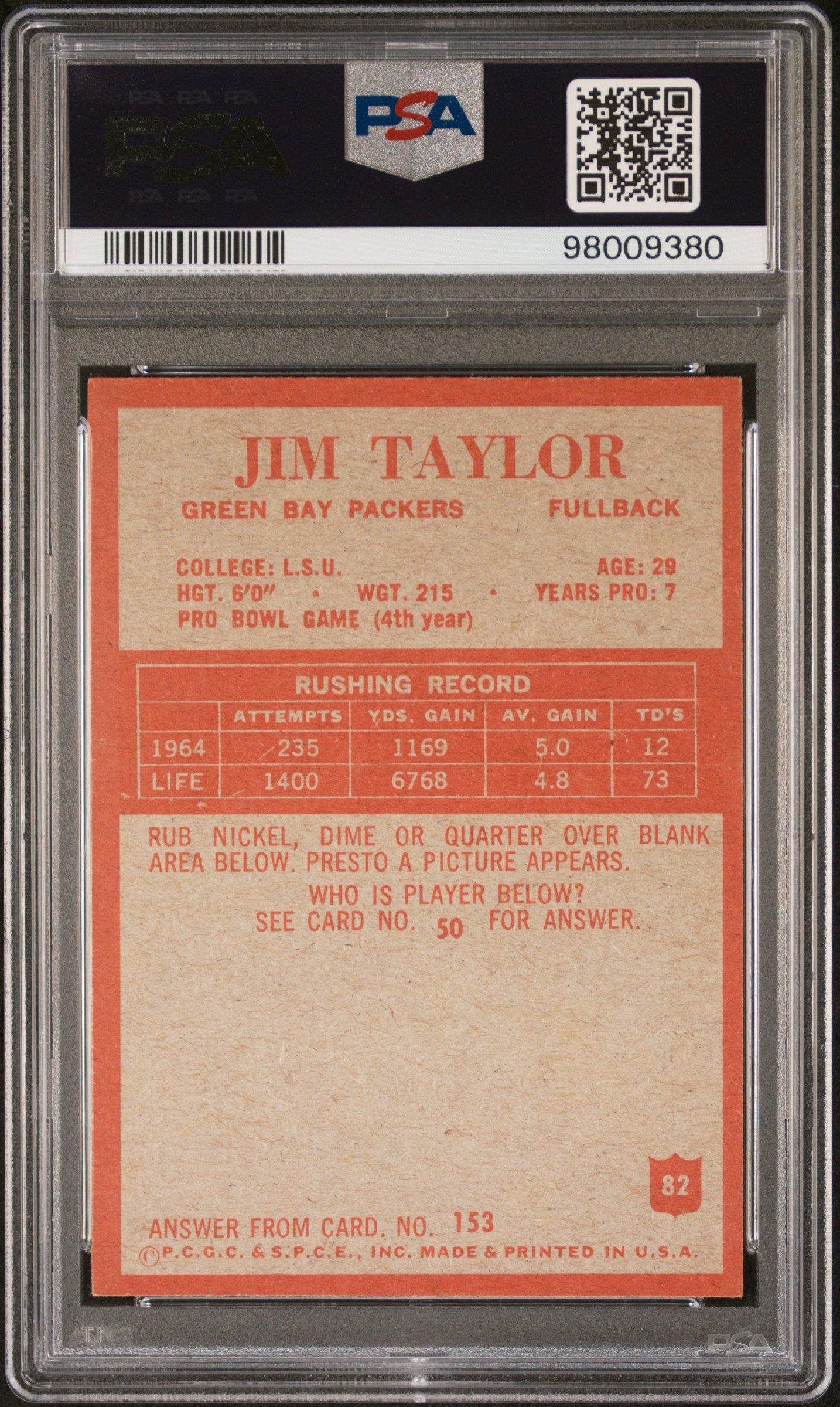 1965 Philadelphia 82 Jim Taylor PSA 8