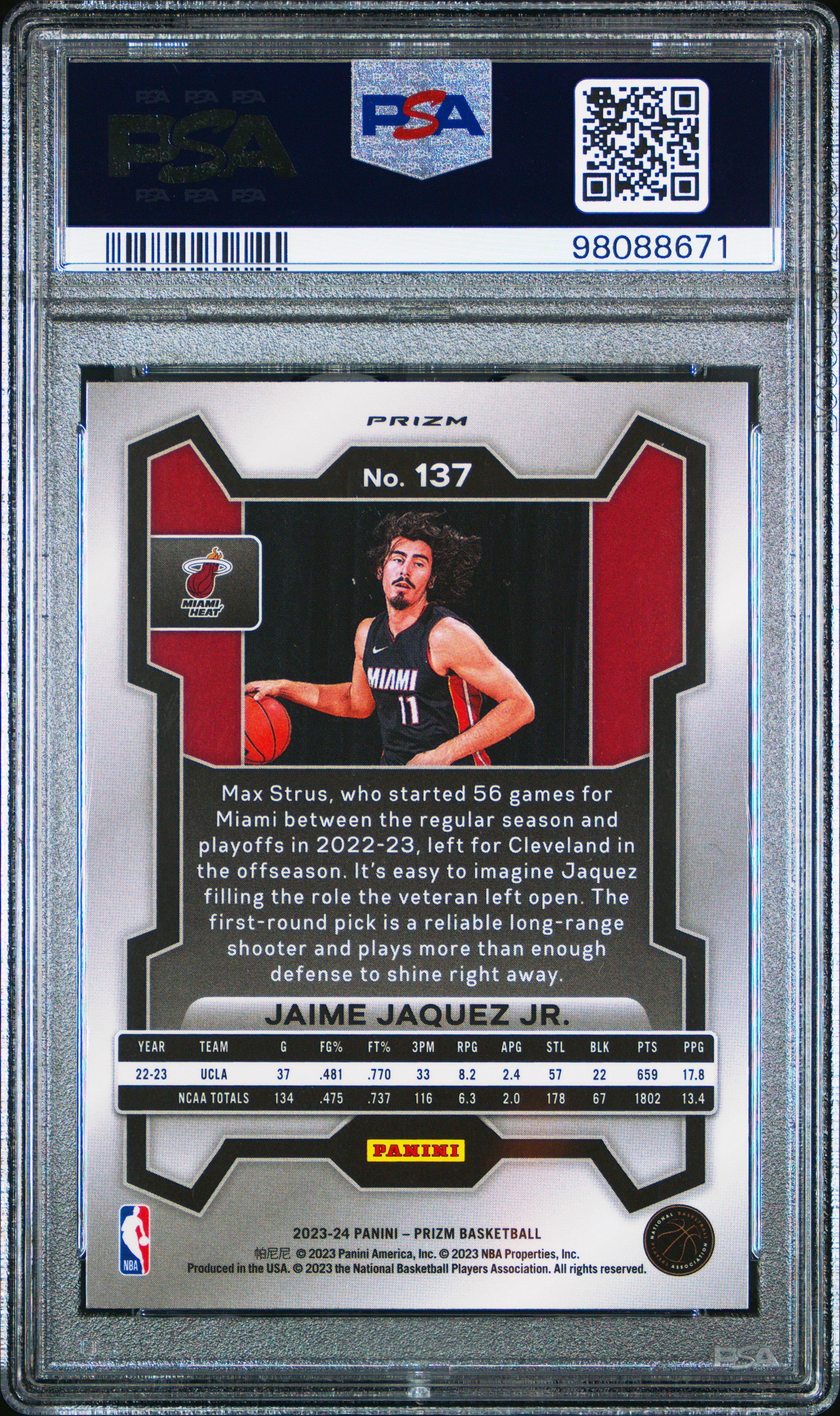2023 Panini Prizm 137 Jaime Jaquez Jr. Silver Prizm PSA 10