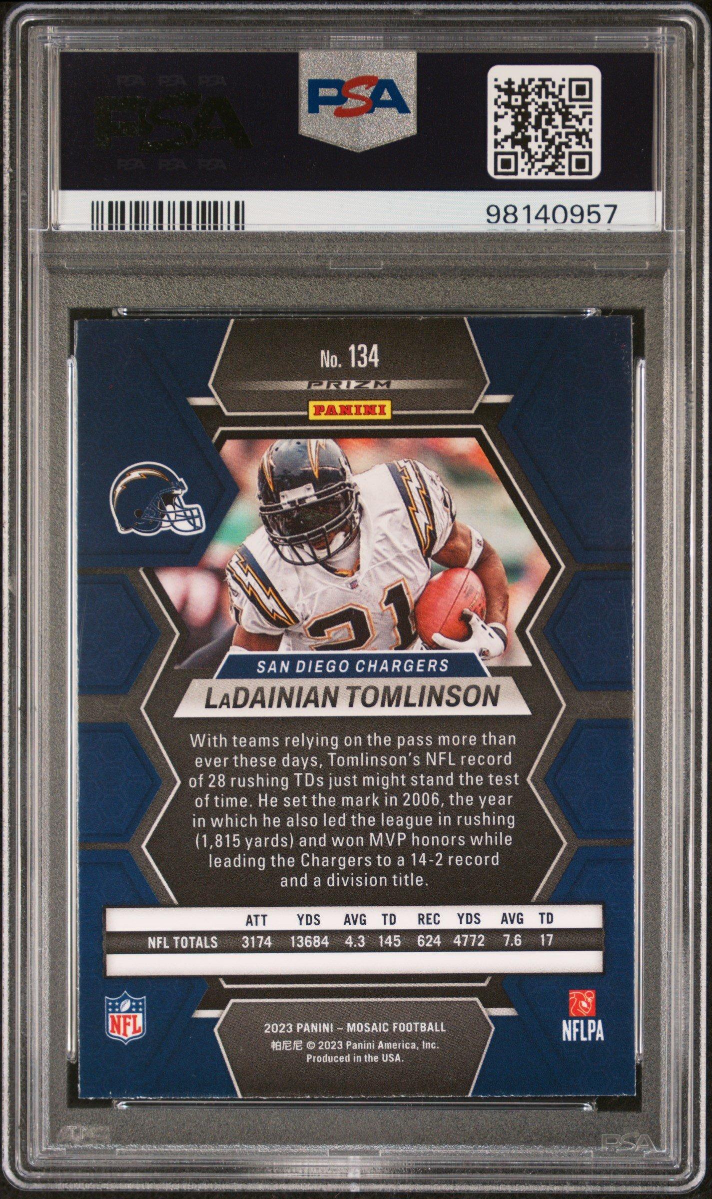 2023 Panini Mosaic 134 Ladainian Tomlinson White Sparkle PSA 9