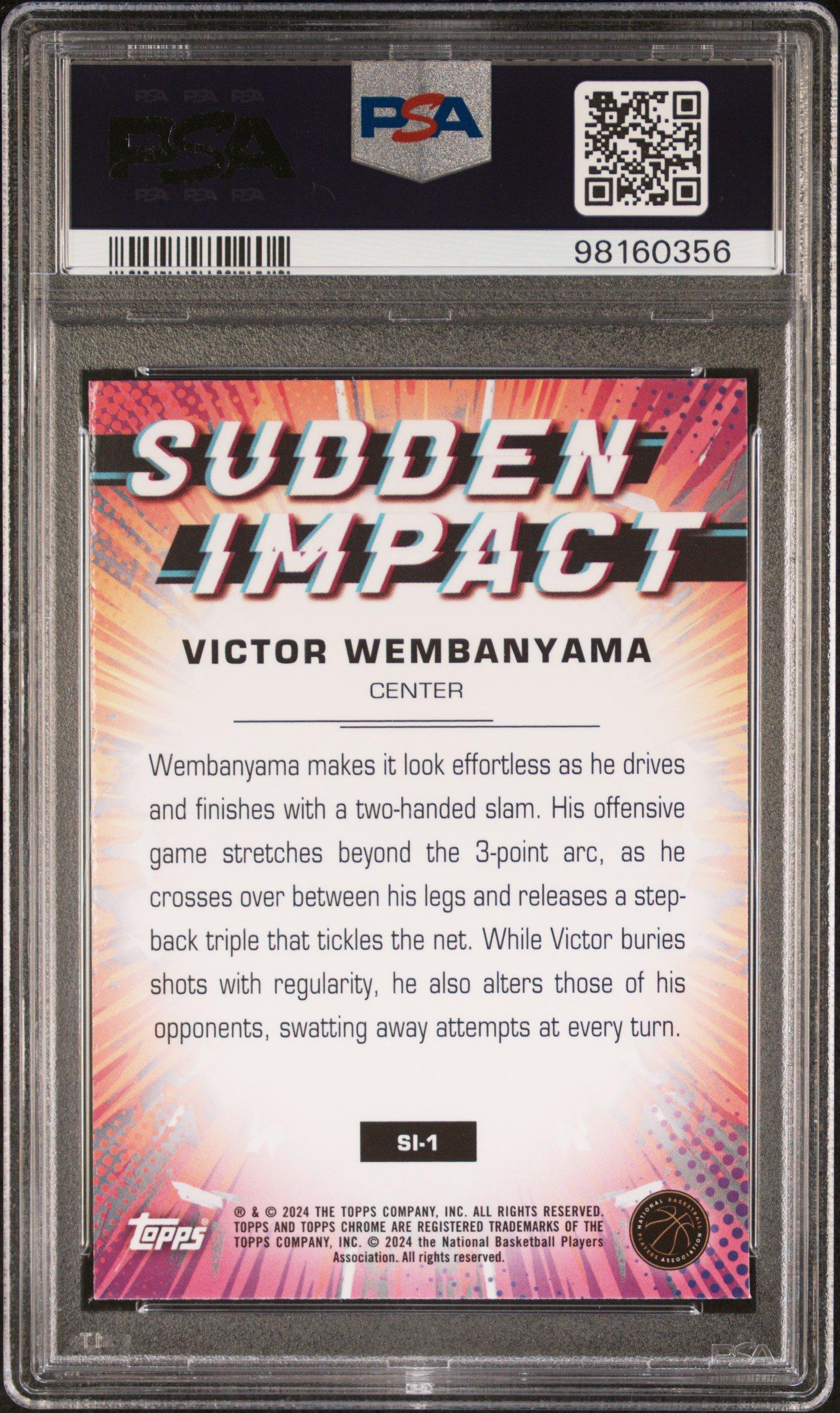 2023 Topps Chrome Sudden Impact Si1 Victor Wembanyama Blue Basketball Refractor PSA 10