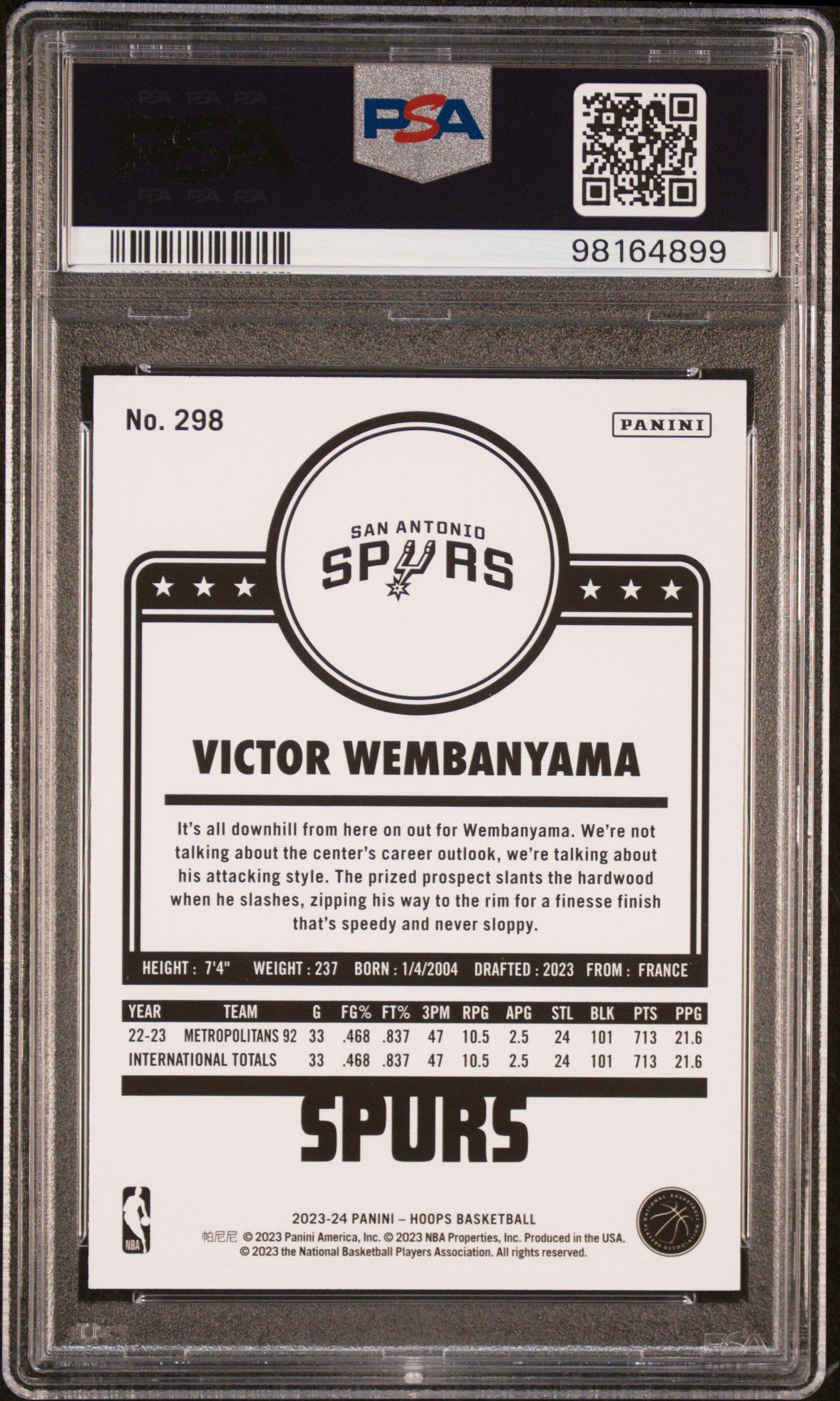 2023 Panini Nba Hoops 298 Victor Wembanyama PSA 10 Graded Card