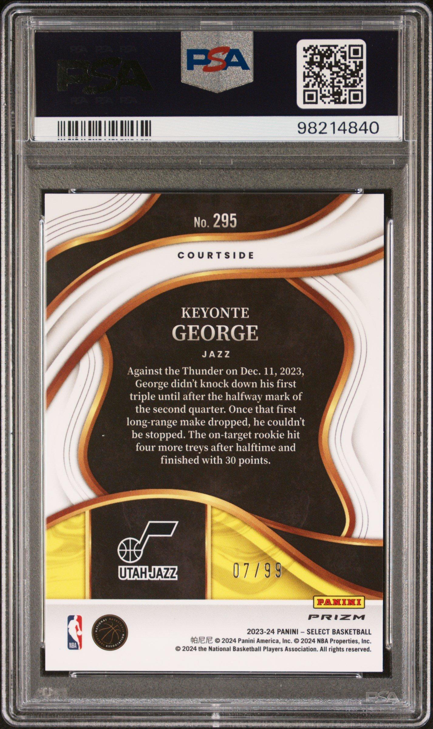 2023 Panini Select 295 Keyonte George Pink Cracked Ice PSA 10