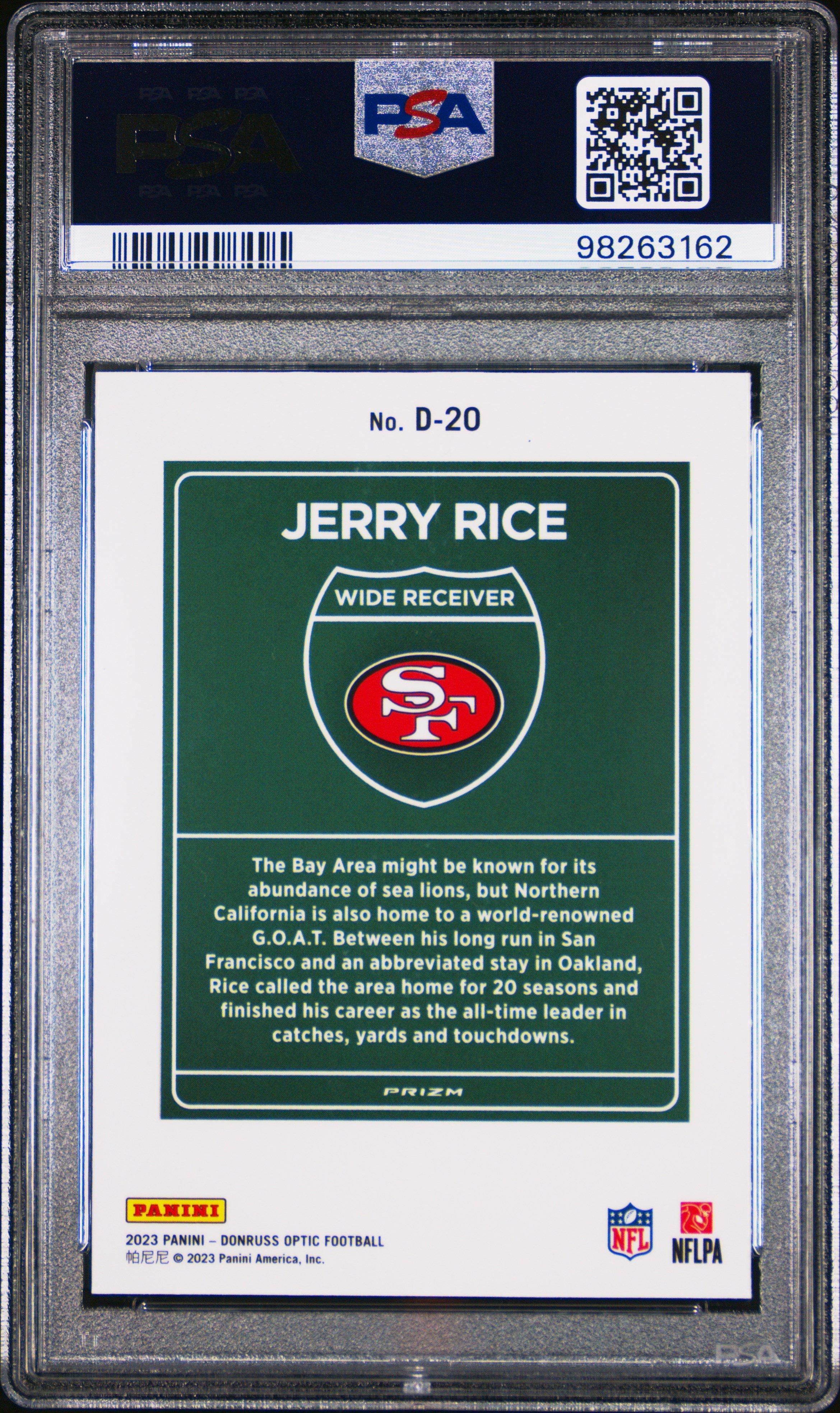 2023 Panini Donruss Optic Downtown! D20 Jerry Rice PSA 9