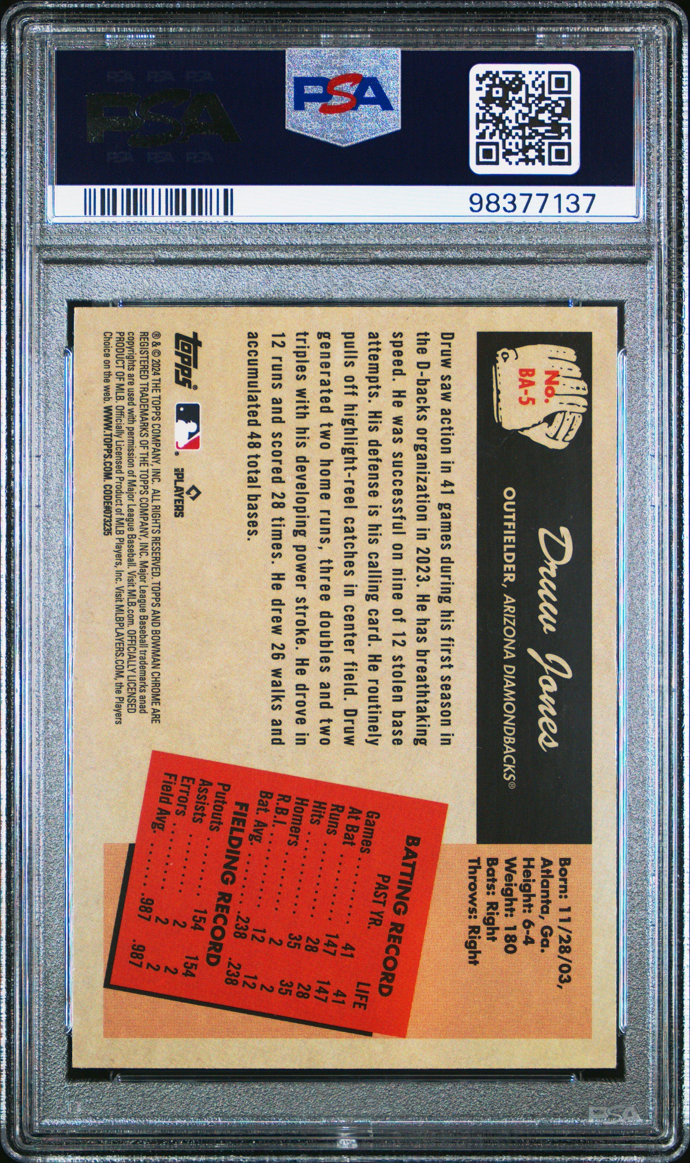2024 Bowman 1955 Bowman Anime Ba5 Druw Jones PSA 10