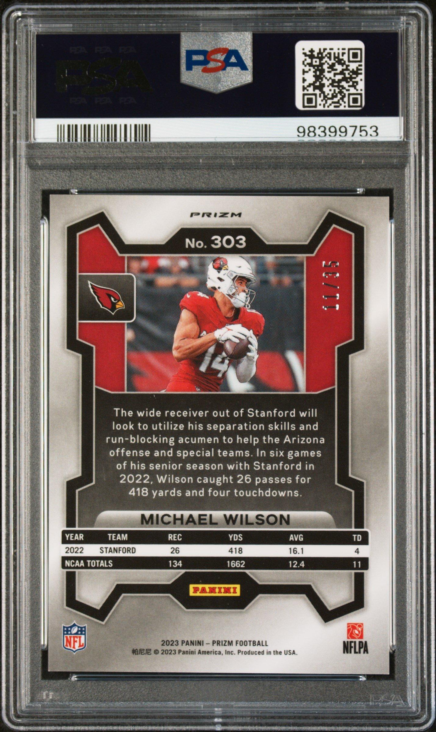2023 Panini Prizm 303 Michael Wilson Red Shimmer PSA 10