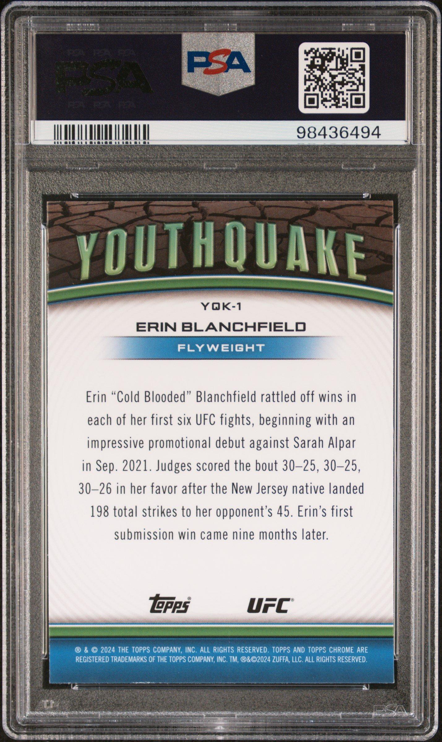 2024 Topps Chrome Ufc Youthquake Yqk1 Erin Blanchfield PSA 10