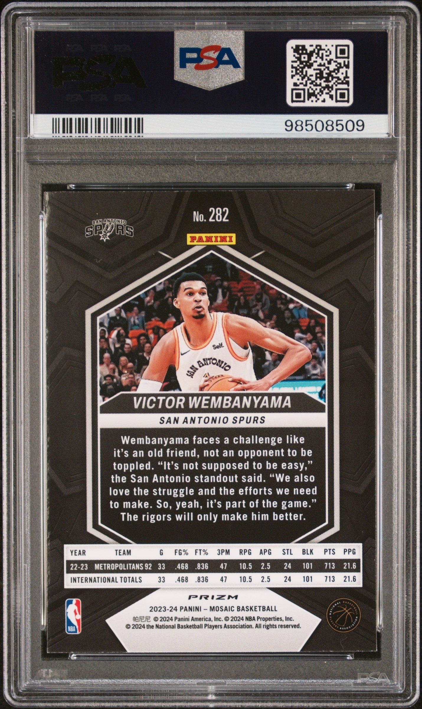 2023 Panini Mosaic 282 Victor Wembanyama Reactive Yellow PSA 9
