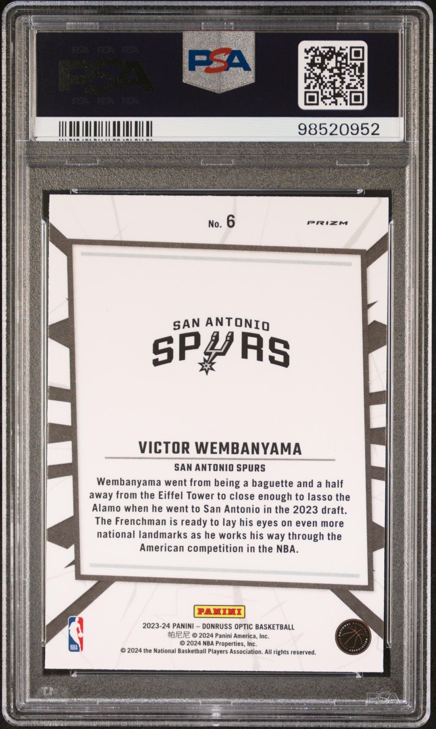 2023 Panini Donruss Optic My House 6 Victor Wembanyama Purple PSA 
