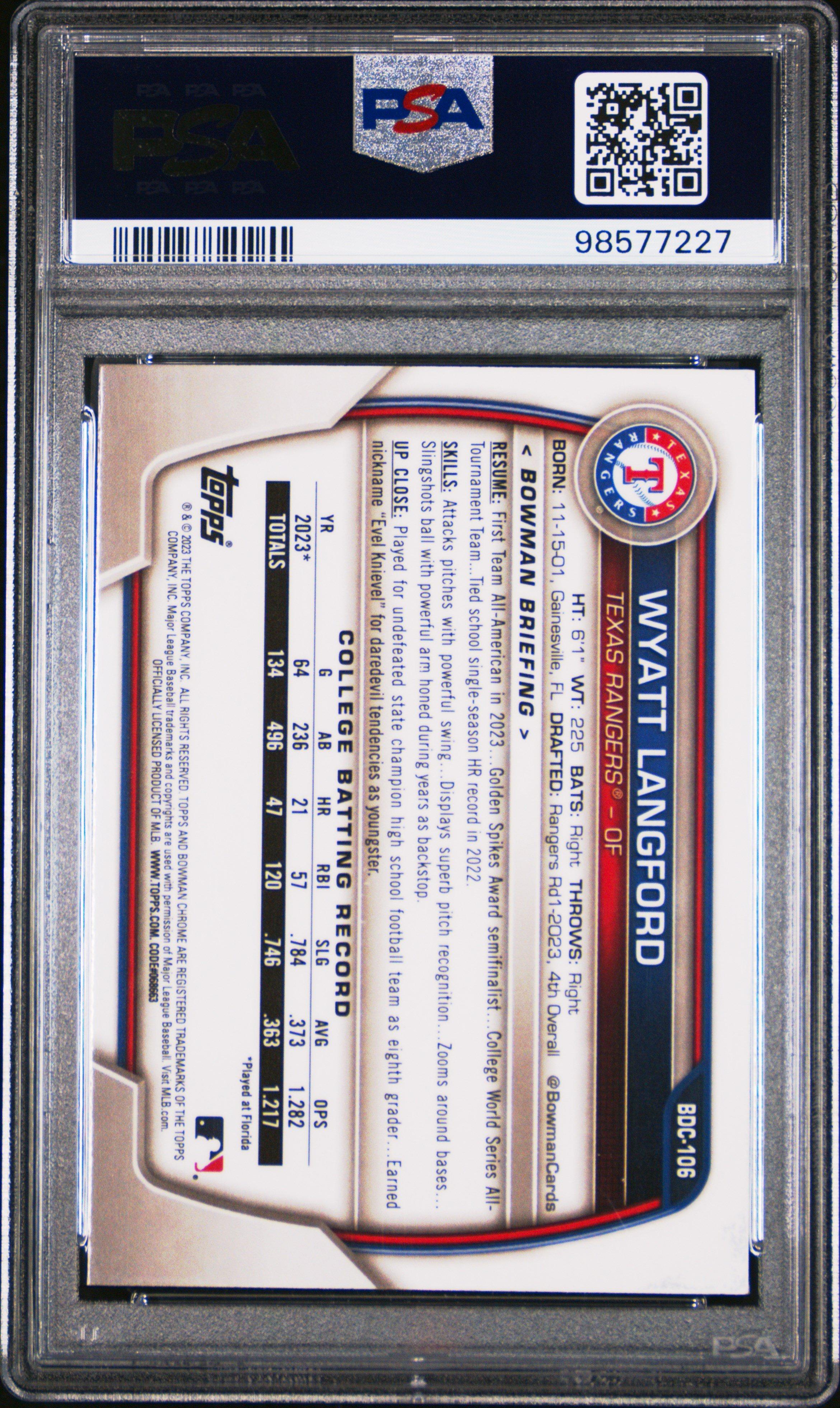 2023 Bowman Draft Bdc106 Wyatt Langford Chrome-aqua Wave PSA 9