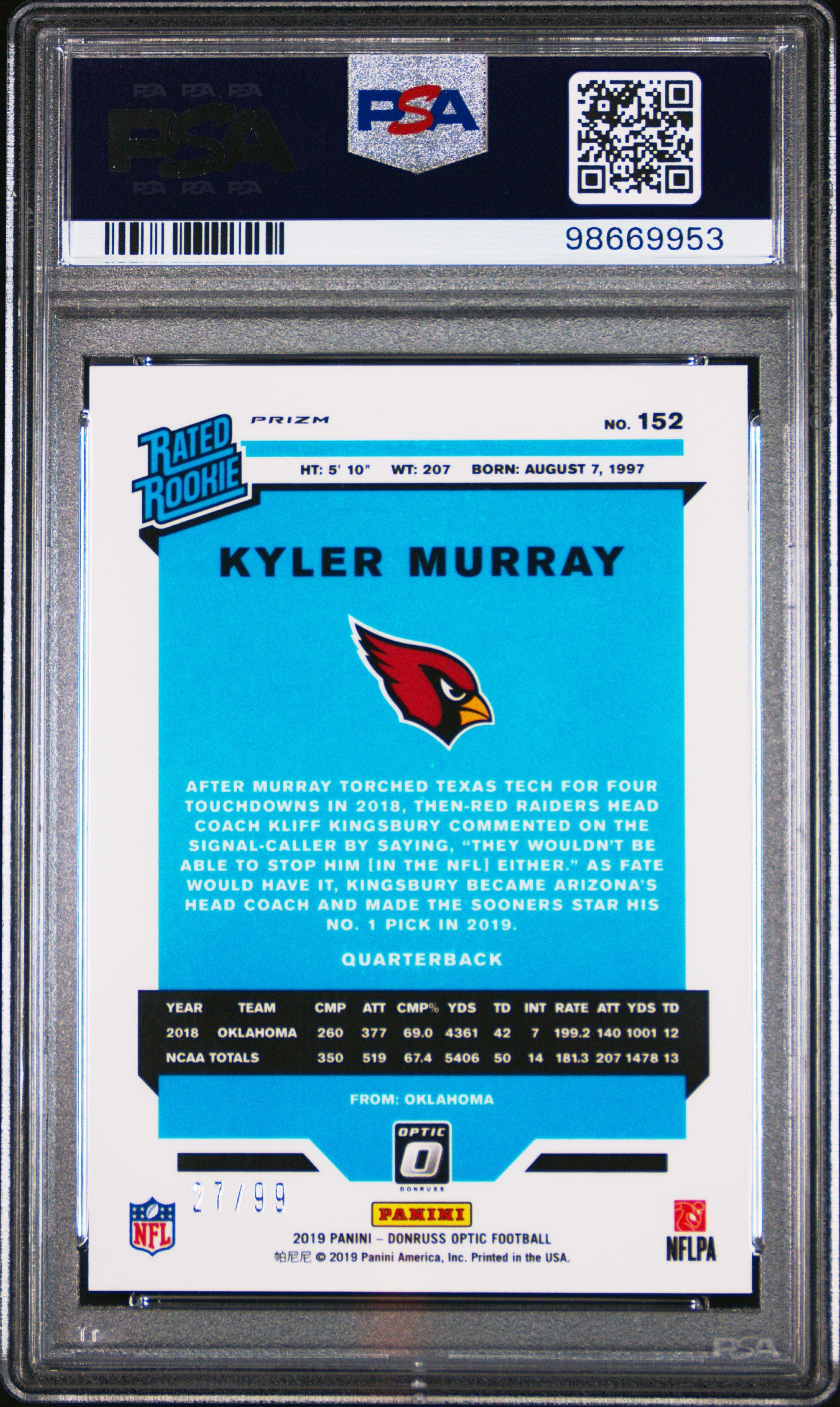 2019 Panini Donruss Optic 152 Kyler Murray Red PSA 9
