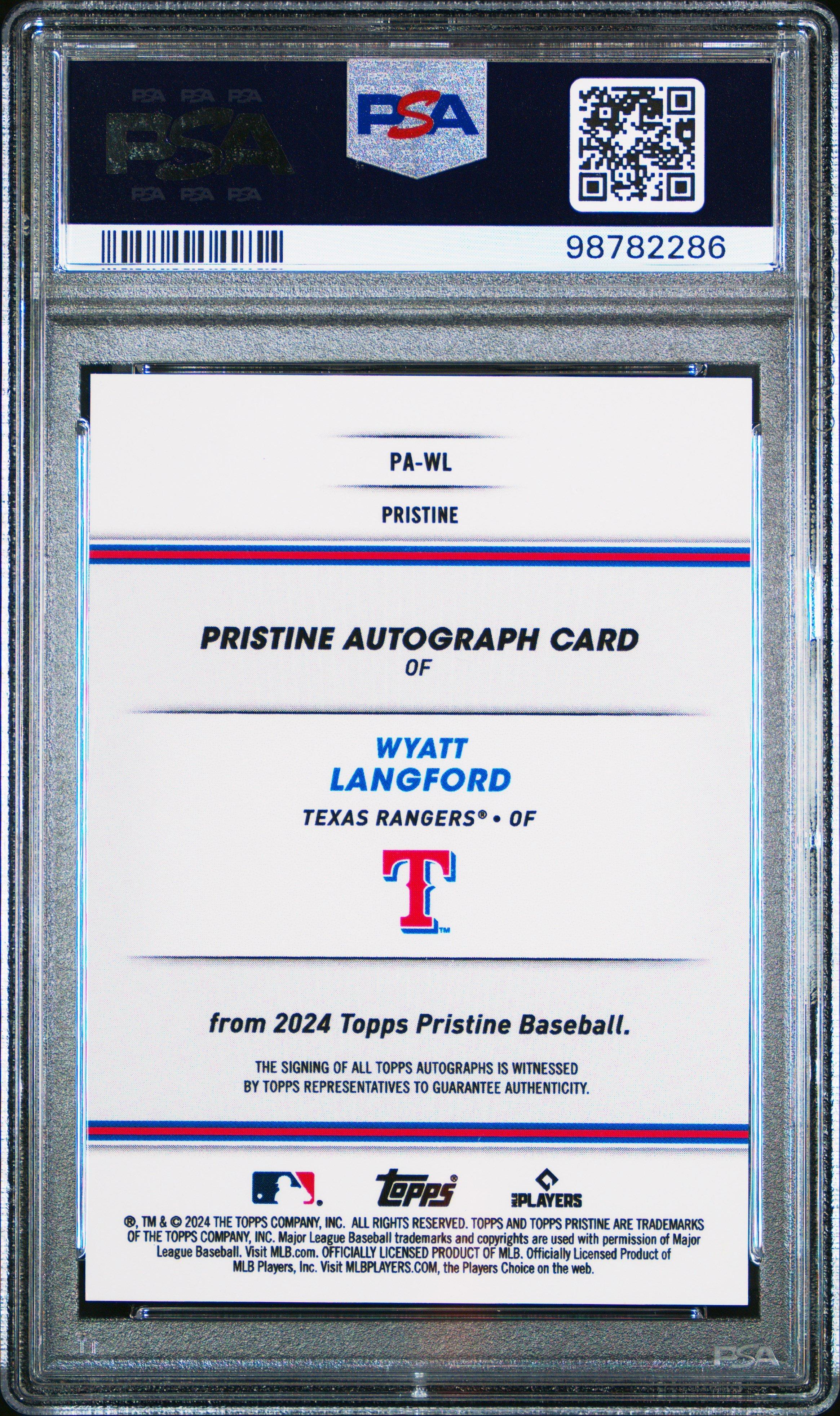 2024 Topps Pristine Pristine Autographs Pawl Wyatt Langford Green Pristine PSA 10