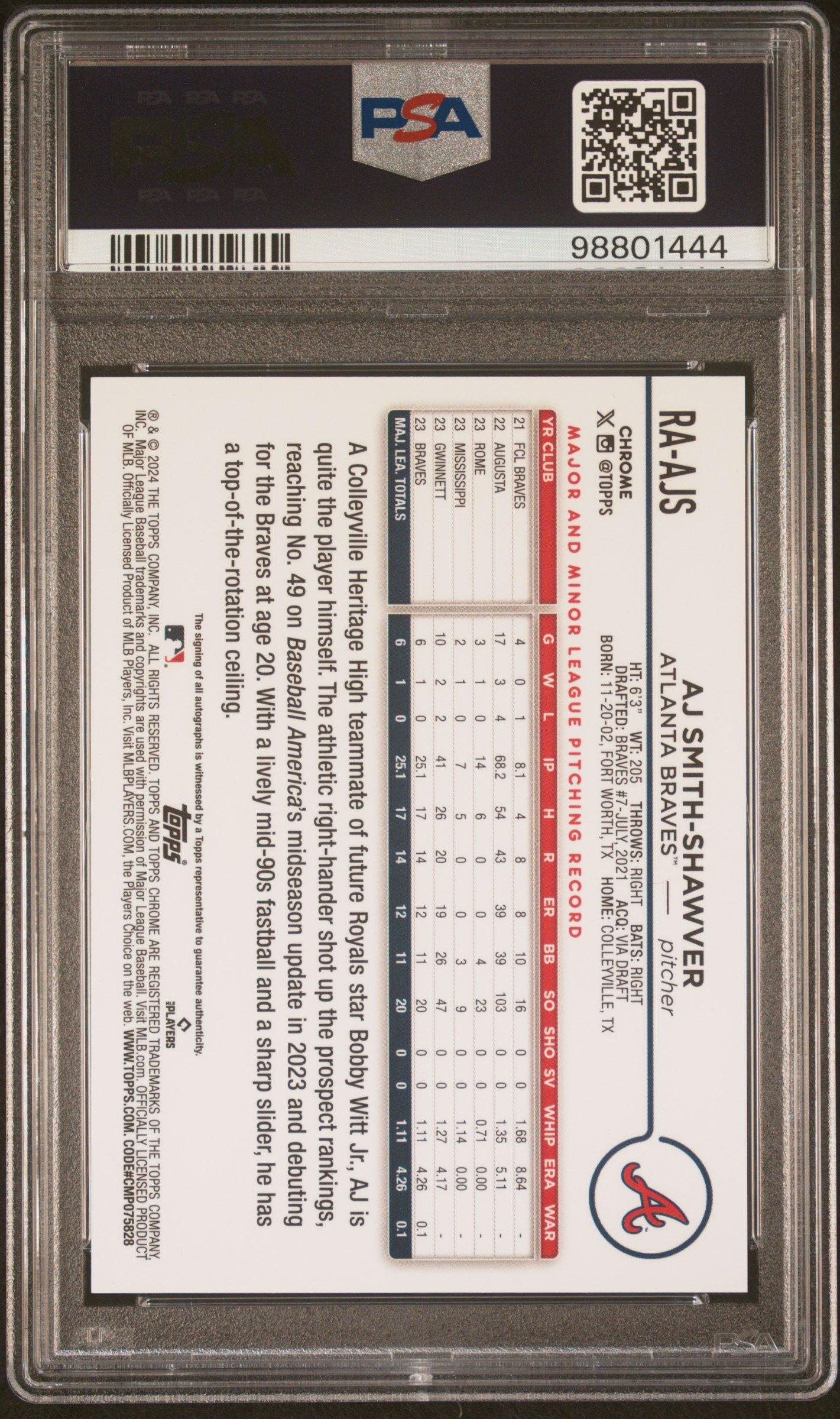2024 Topps Chrome Rookie Autographs Raajs Aj Smith-shawver PSA 10